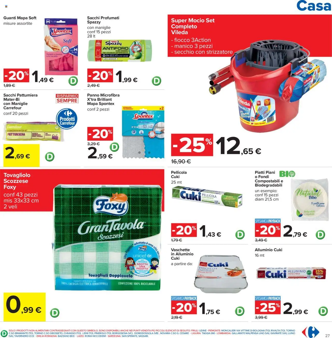 Volantino Carrefour del 23.10.2025 | Pagina: 27 | Prodotti: Panno microfibra, Mocio, Secchio, Pellicola