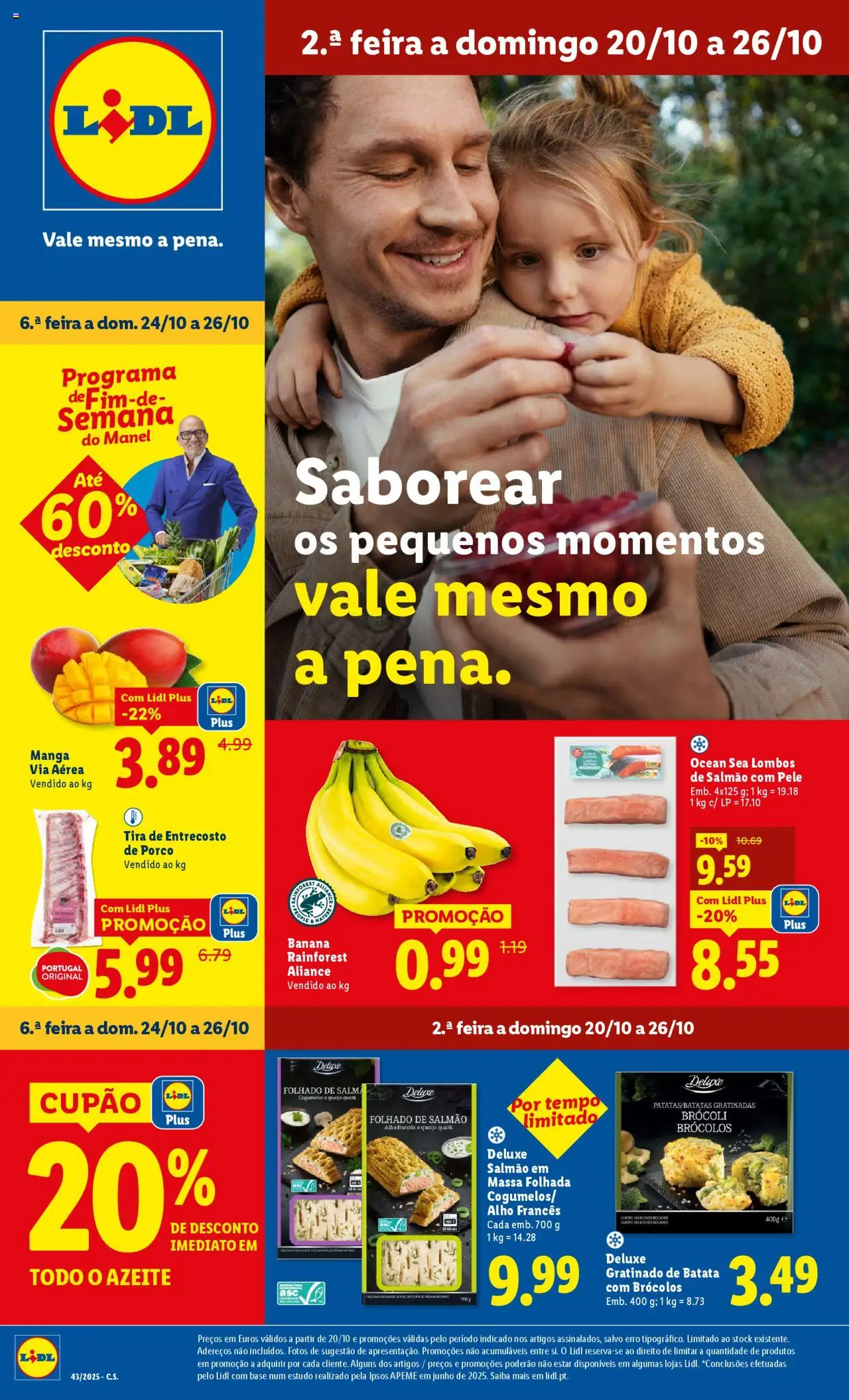 Lidl folheto │ válido de 20.10.2025 | Página: 1 | Produtos: Brócolos, Azeite, Alho francês, Salmão