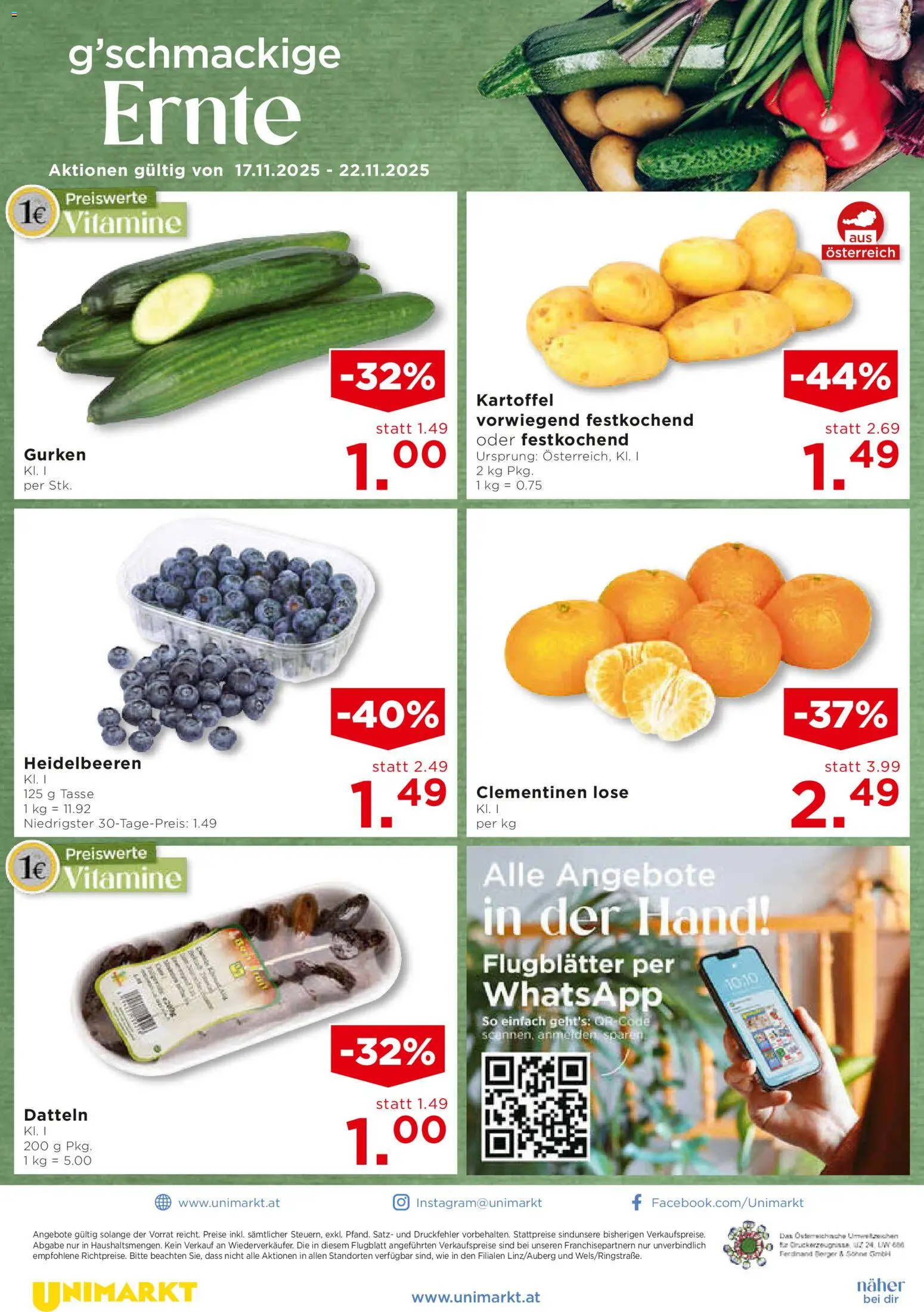 Unimarkt Flugblatt gültig ab 19.11.2025 | Seite: 14 | Produkte: Gurken