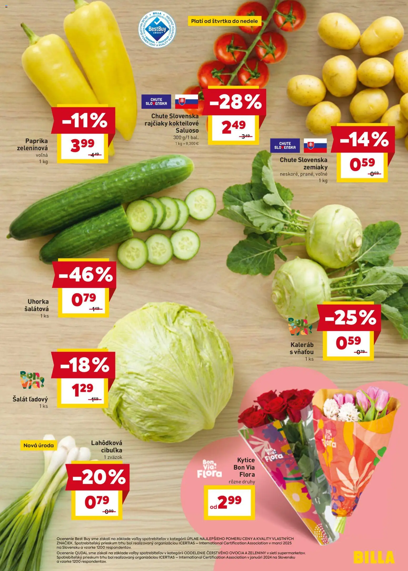 Nové Billa akcie – leták je platný od 07.04.2026 | Strana: 5 | Produkty: Paprika, Šalát, Zemiaky, Flora