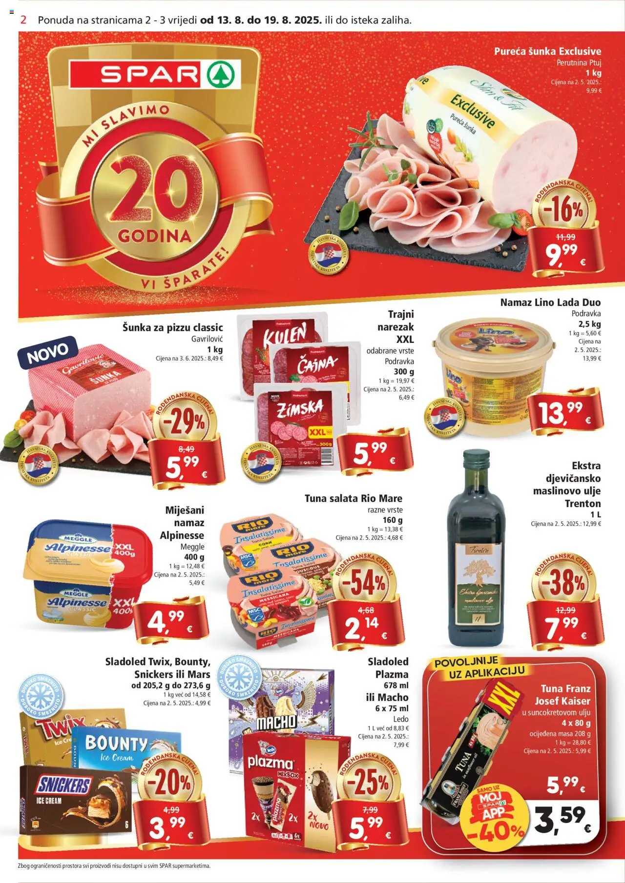 Spar katalog | vrijedi od 13.08.2025 | Stranica: 2 | Proizvodi: Lino Lada, Rio Mare, Podravka, Ledo