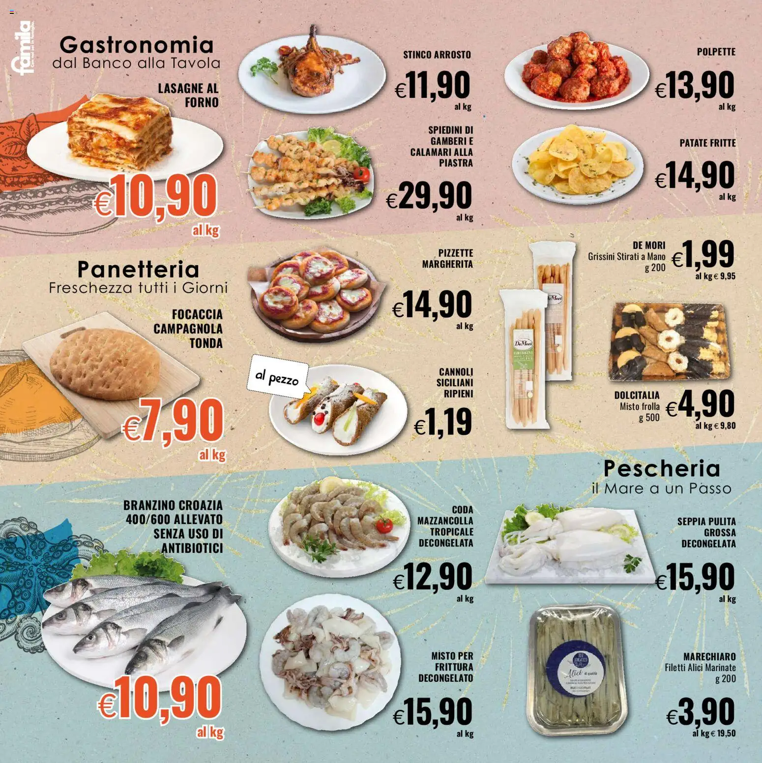 Volantino Famila del 28.12.2025 | Pagina: 10 | Prodotti: Gamberi, Focaccia, Alici, Polpette