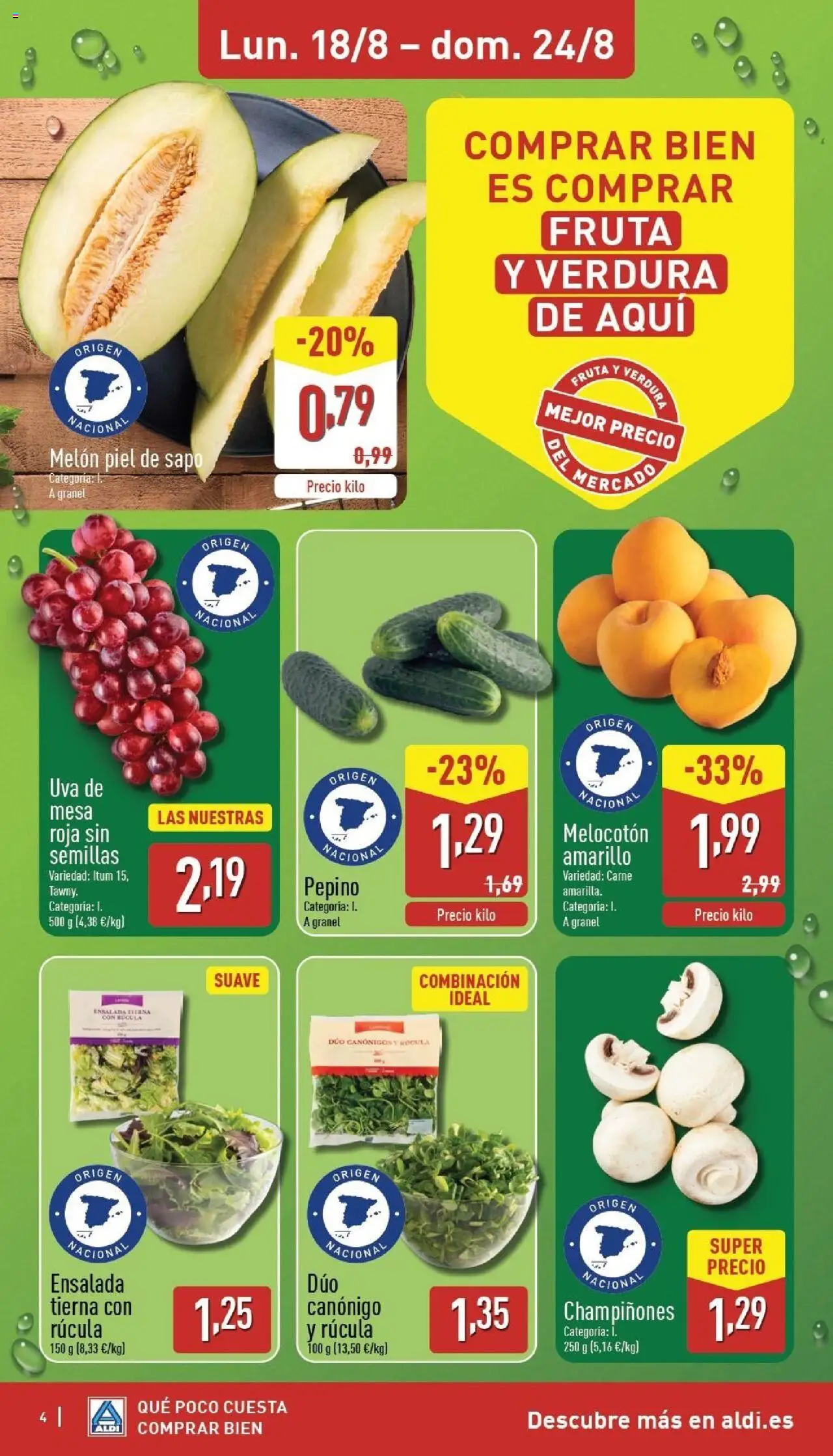 Aldi folleto Península │ válido desde el 18.08.2025 | Página: 4 | Productos: Στιγμιαίος καφές, Ensalada, Melocotón amarillo, Mesa
