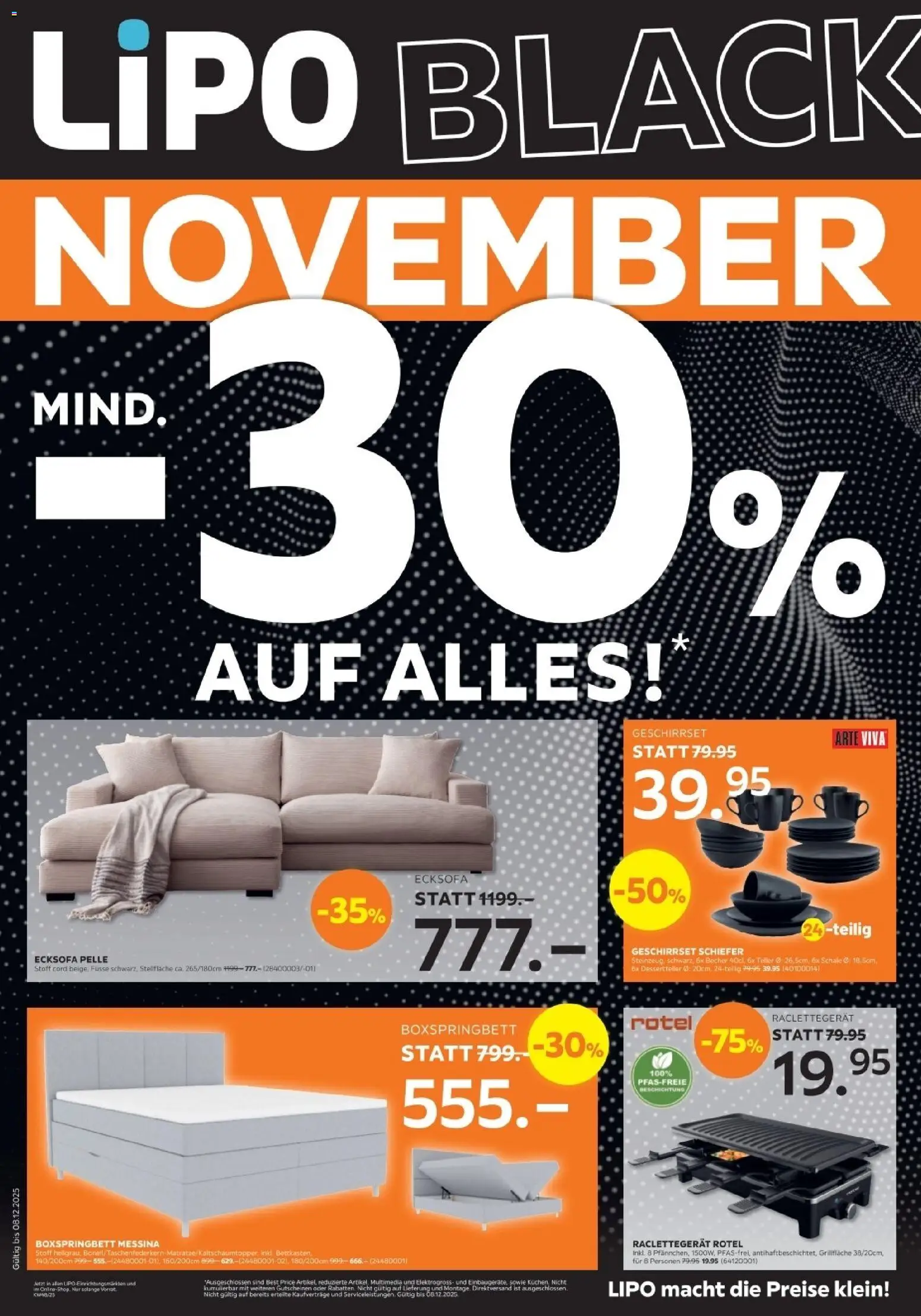 Lipo - Black Friday – gültig ab 25.11.2025 | Seite: 1 | Produkte: Boxspringbett, Ecksofa
