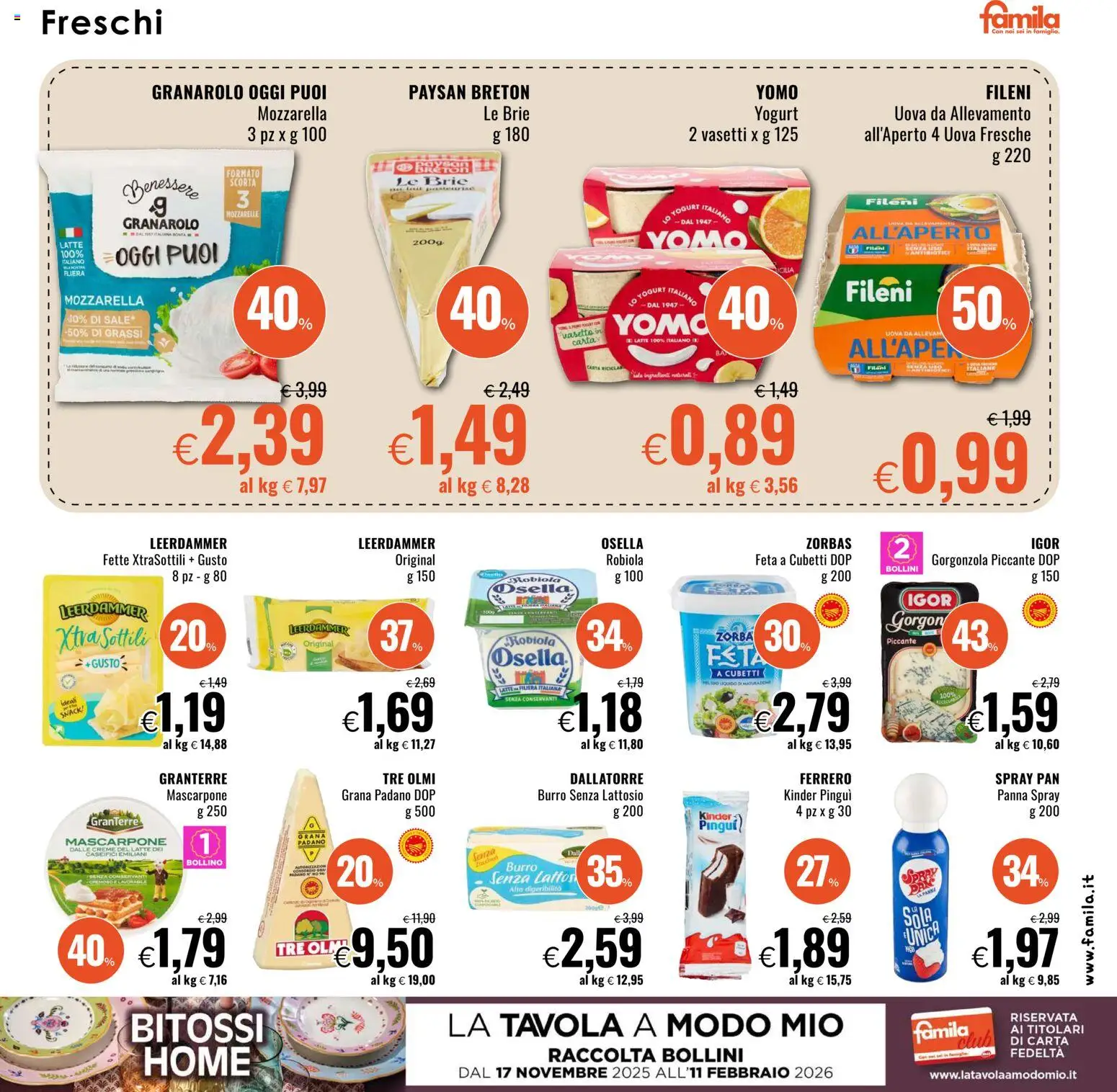 Volantino Famila del 27.11.2025 | Pagina: 13 | Prodotti: Yogurt, Uova, Panna, Mozzarella