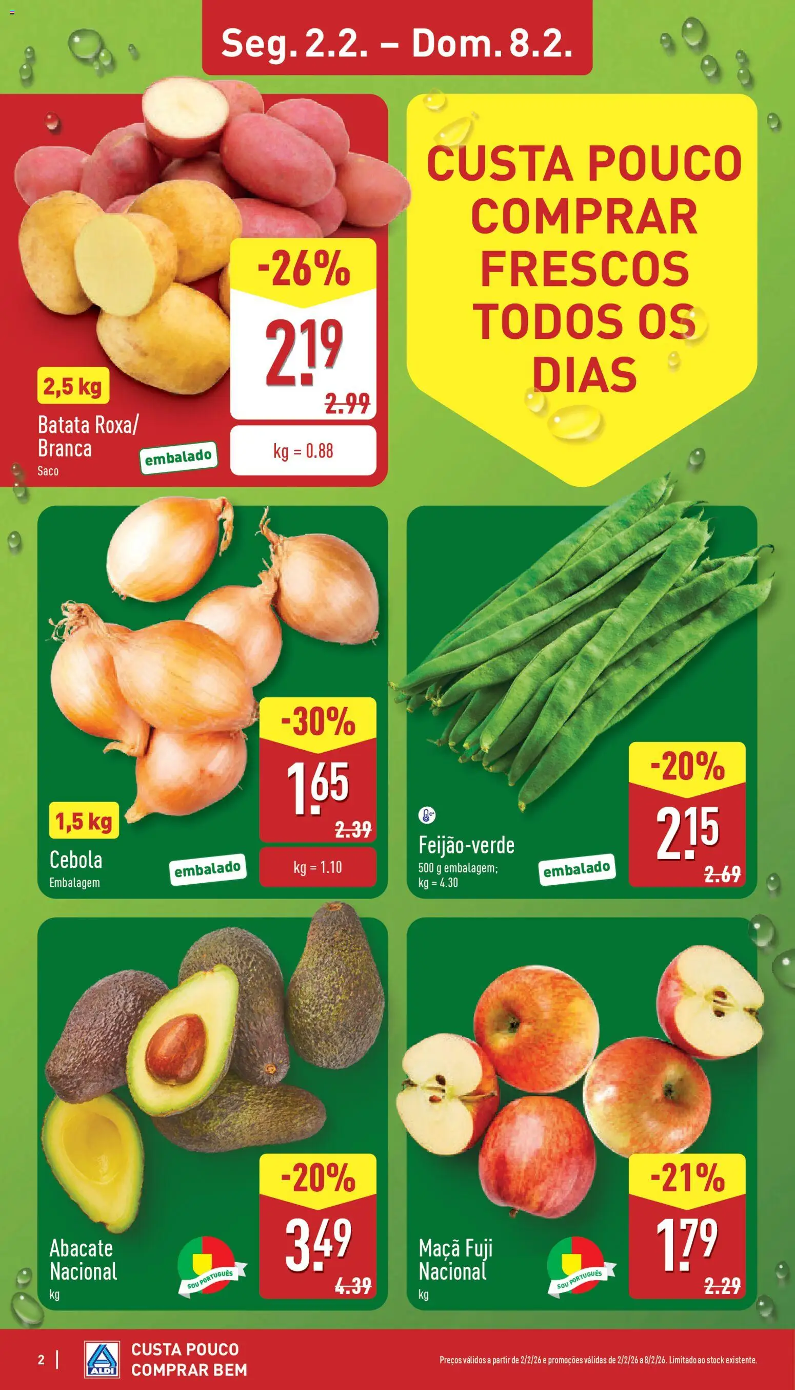 Aldi folheto │ válido de 02.02.2026 | Página: 2 | Produtos: Batata, Cebola, Maça, Abacate