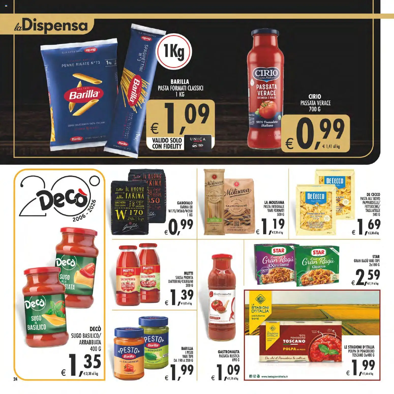 Volantino Decò del 17.03.2026 | Pagina: 24 | Prodotti: Tagliatelle, Salsa, Basilico, Mutti