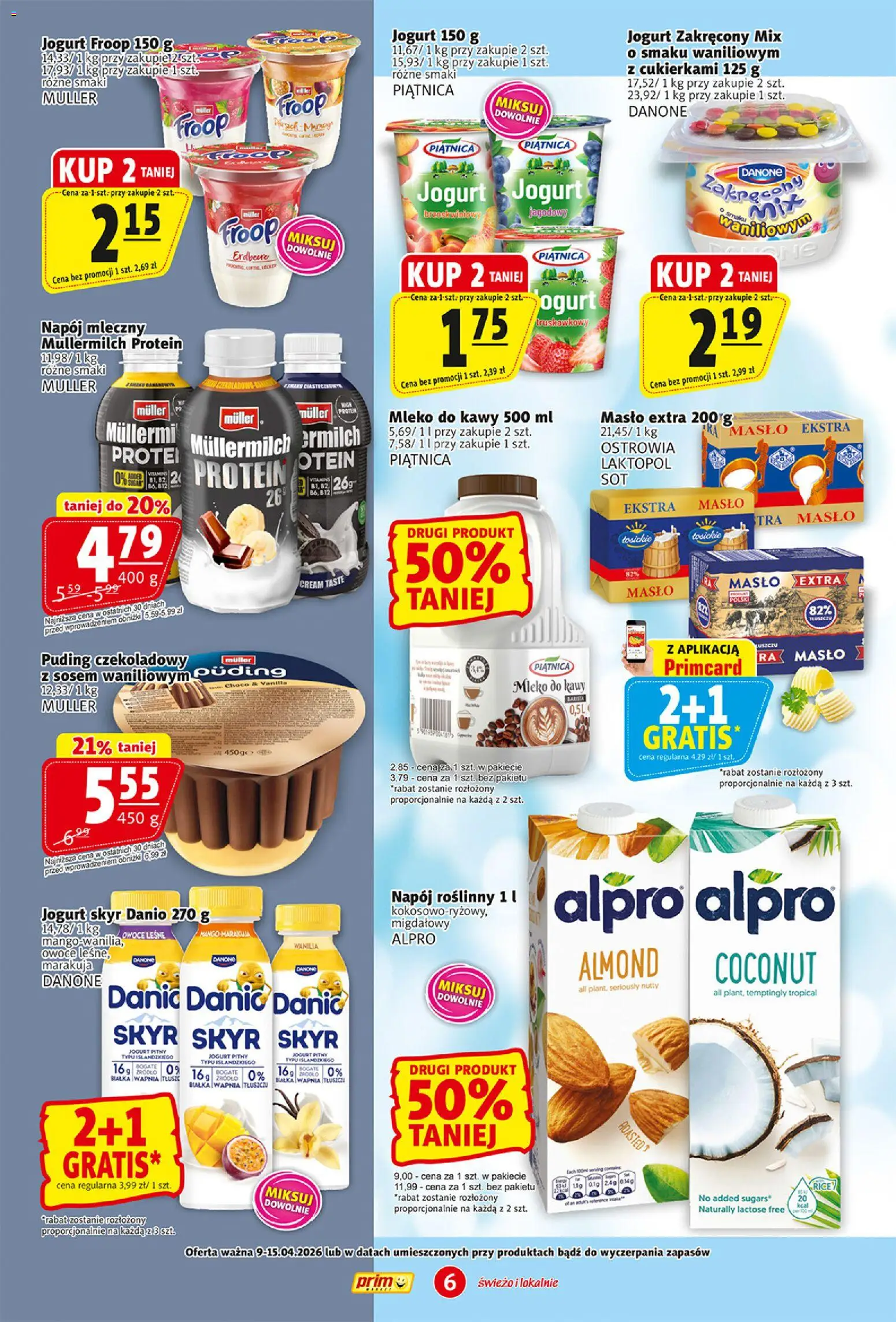 Prim Market gazetka od 09.04.2026 | Strona: 6 | Produkty: Masło, Jogurt, Owoce, Mleko do kawy
