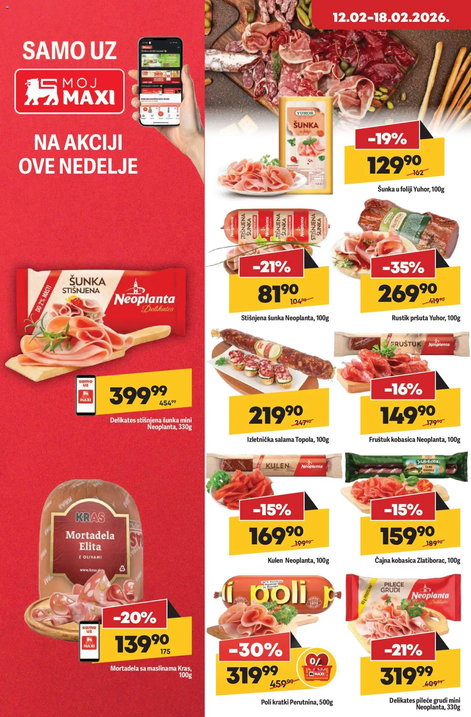 Maxi katalog - važi od 12.02.2026 | Strana: 12 | Proizvode: Pileće grudi, Mortadela, Šunka, Kobasica