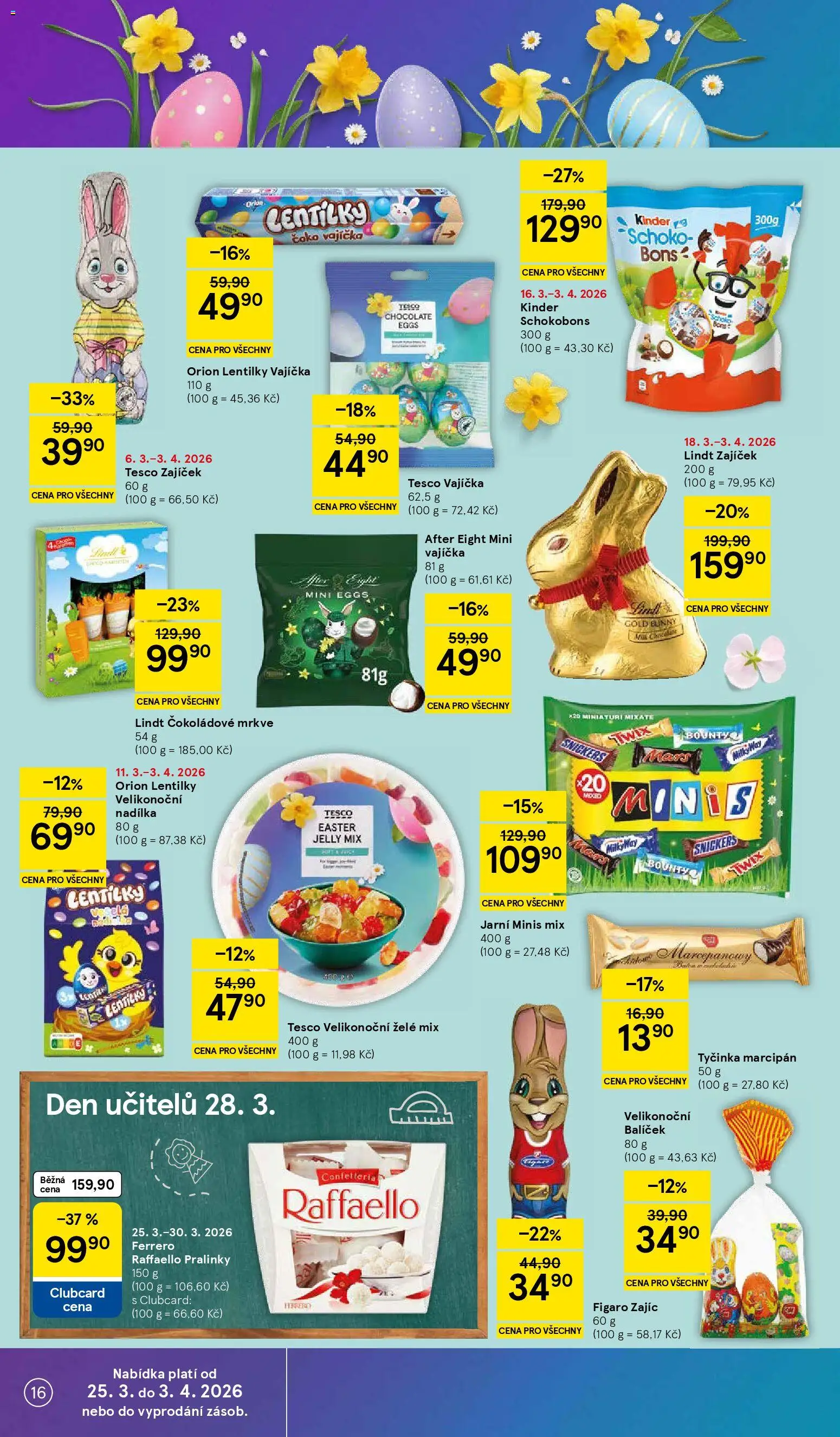 Tesco leták - Hypermarket od 25.03.2026 | Strana: 16 | Produkty: Lindt, Kinder, Marcipán, Lentilky