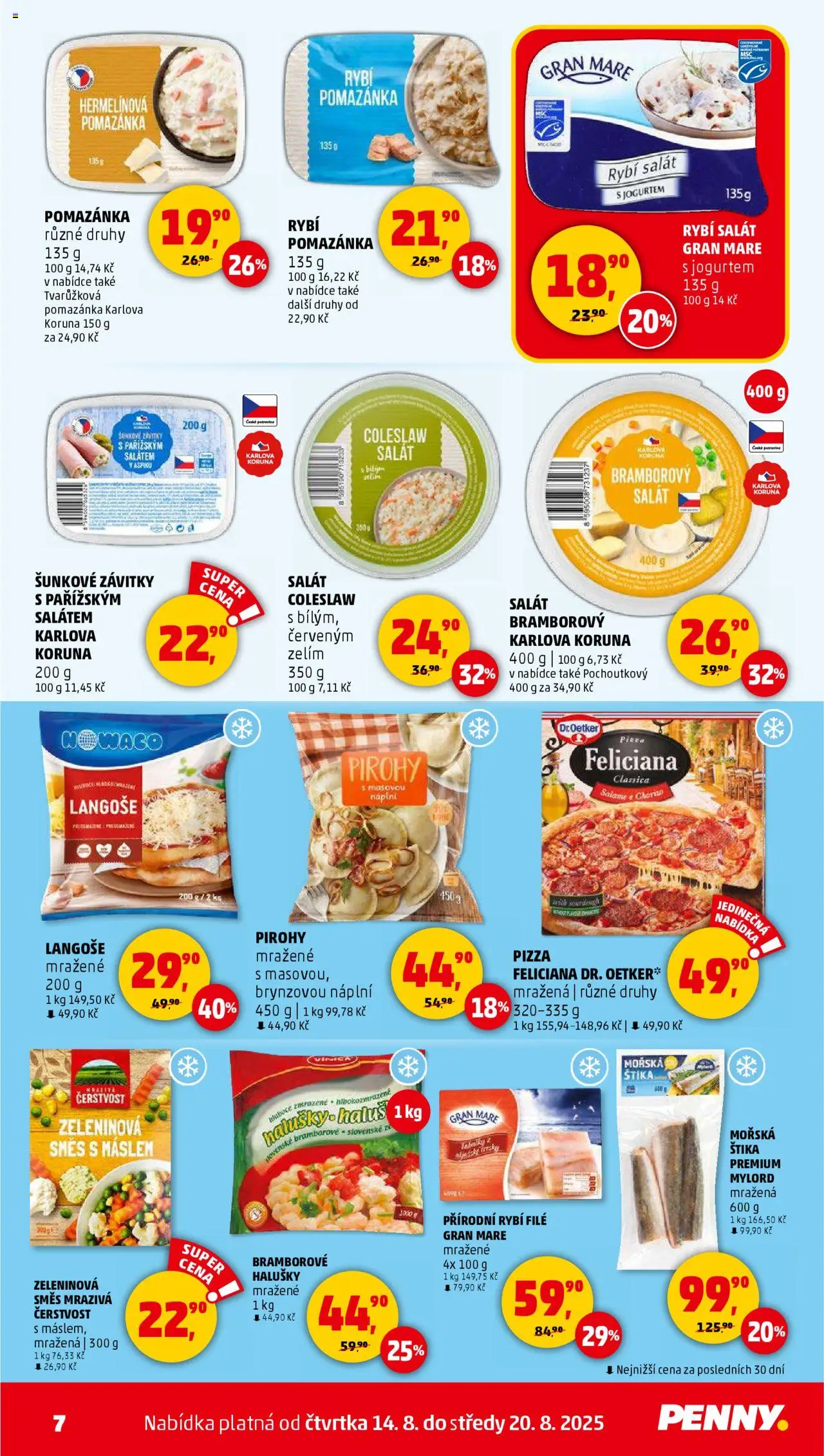 Penny Market leták - Čtvrtečník od 14.08.2025 | Strana: 7 | Produkty: Bramborový salát, Salát, Rybí filé, Pomazánka