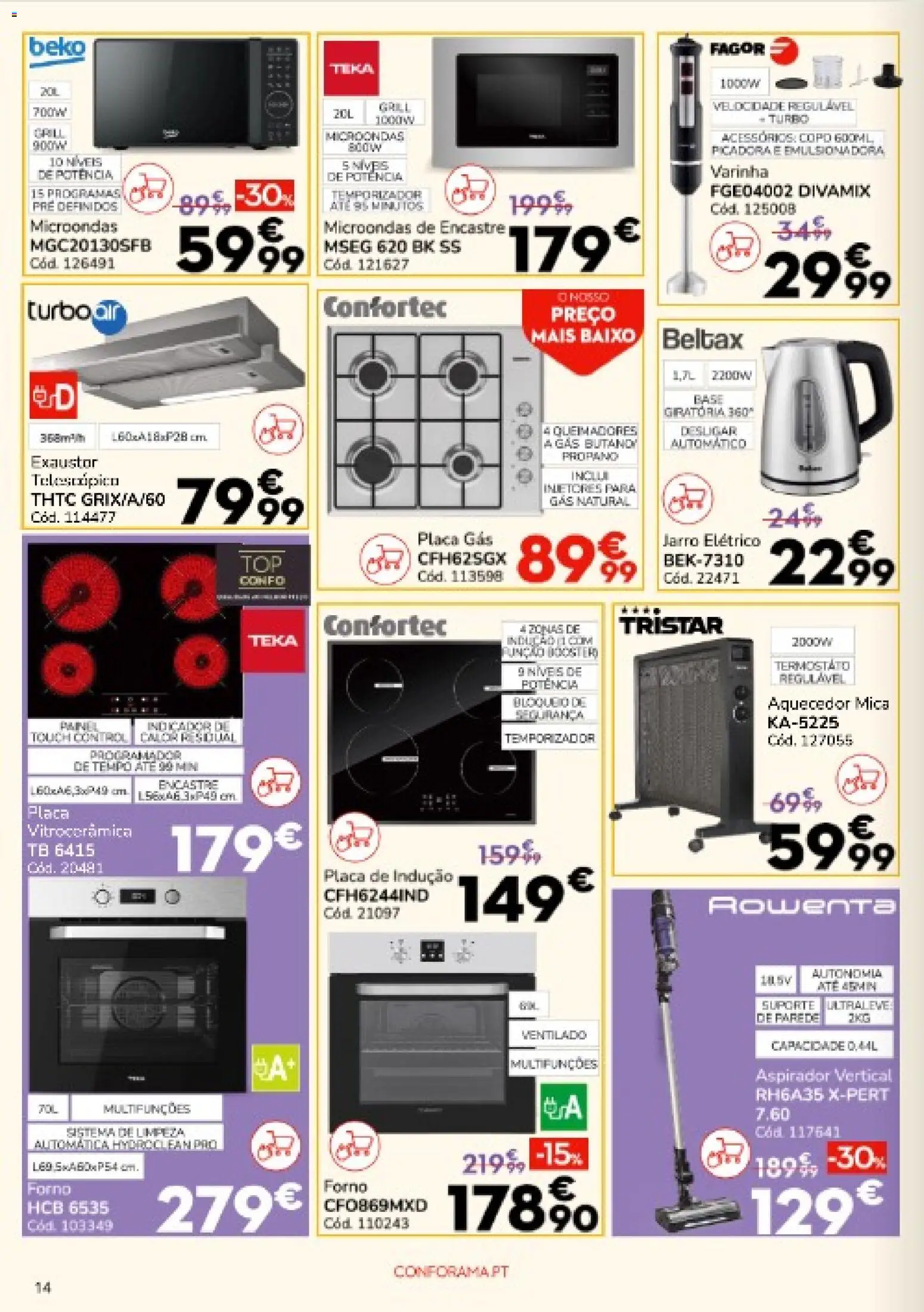 Conforama folheto │ válido de 18.12.2025 | Página: 14 | Produtos: Forno, Aspirador, Base, Microondas