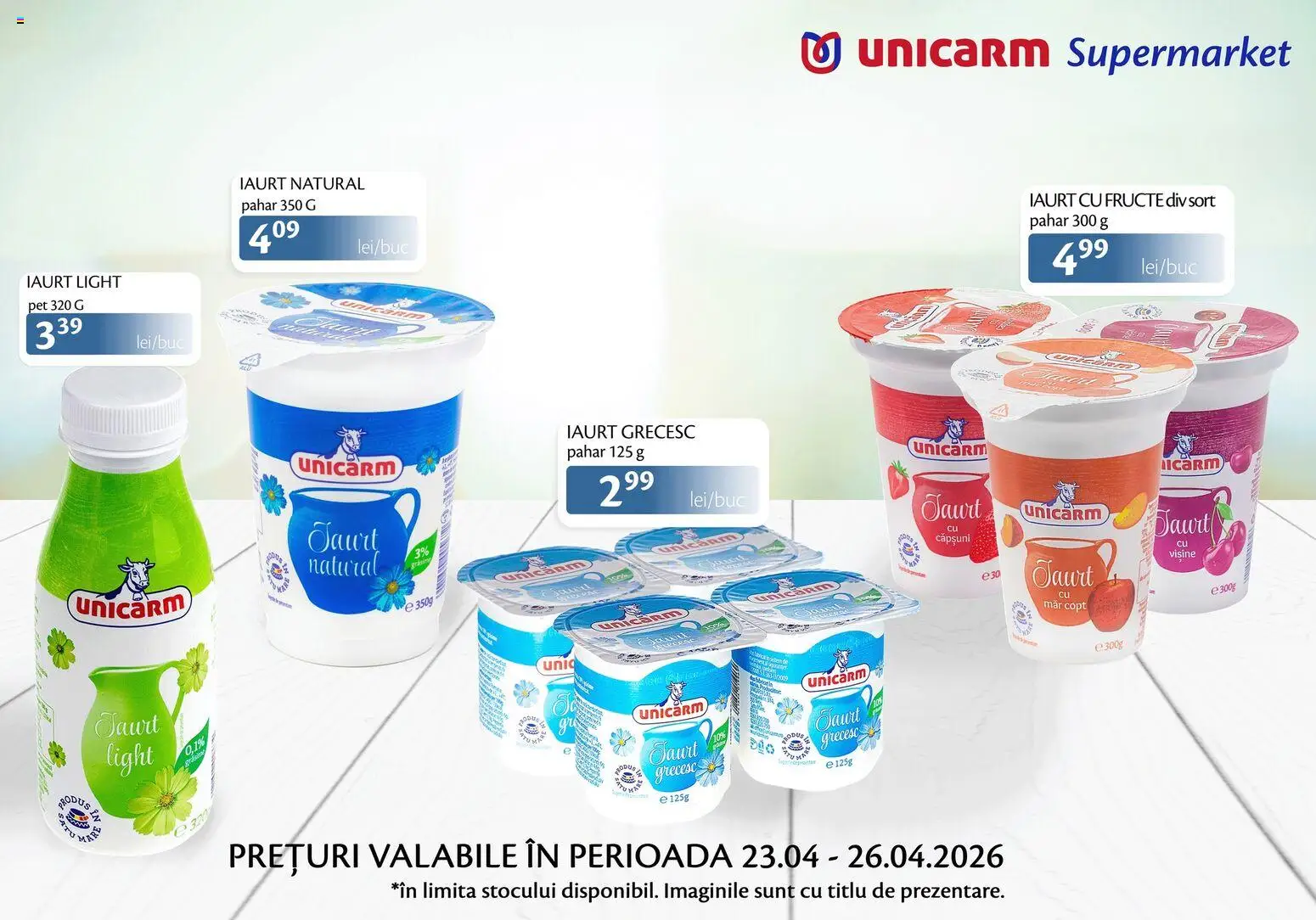 Noul catalog Unicarm – valabil de la 23.04.2026 | Pagină: 2 | Produse: Șort, Duș, Iaurt, Fructe