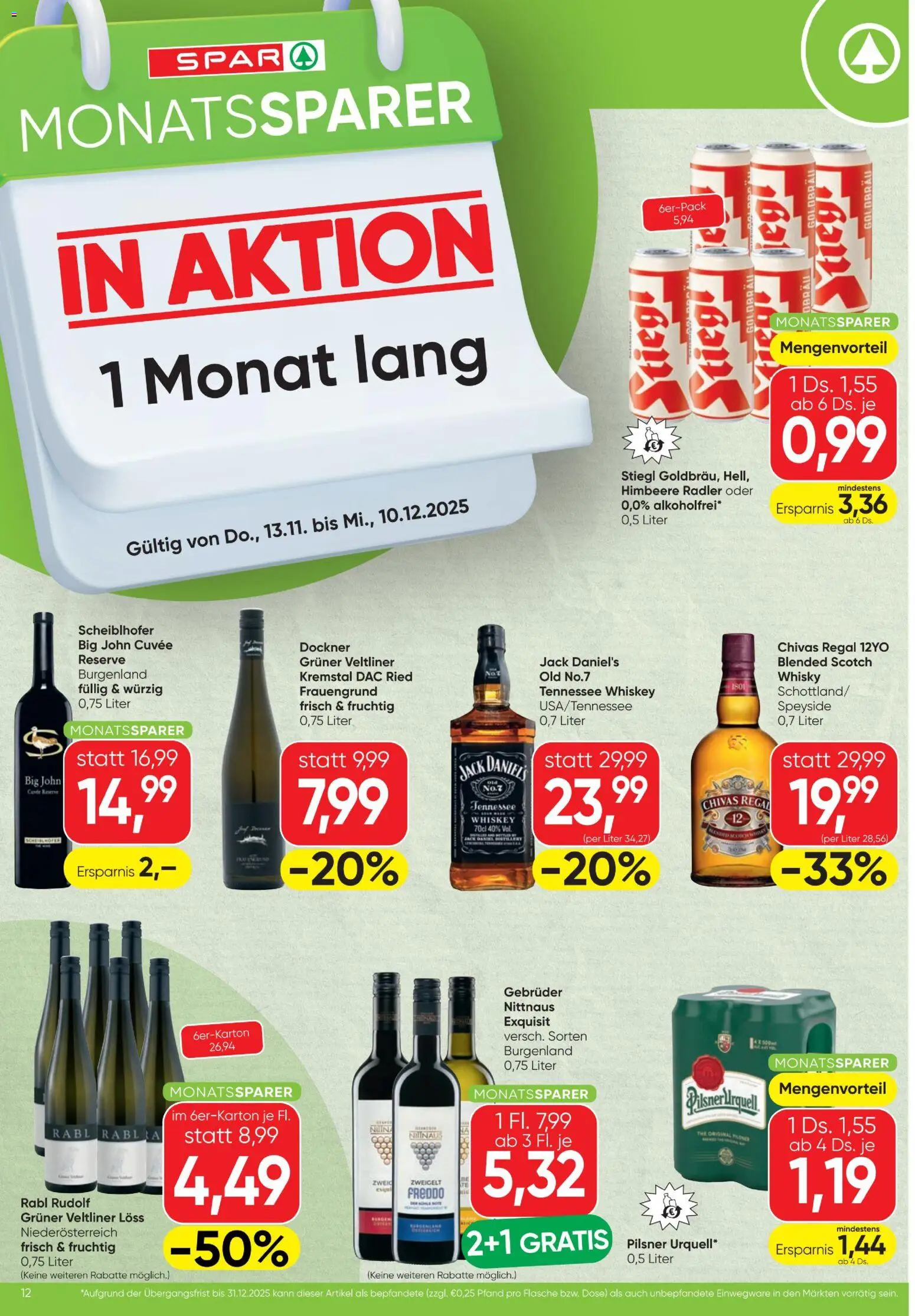 Spar Flugblatt gültig ab 13.11.2025 | Seite: 12 | Produkte: Whiskey, Himbeere, Regal