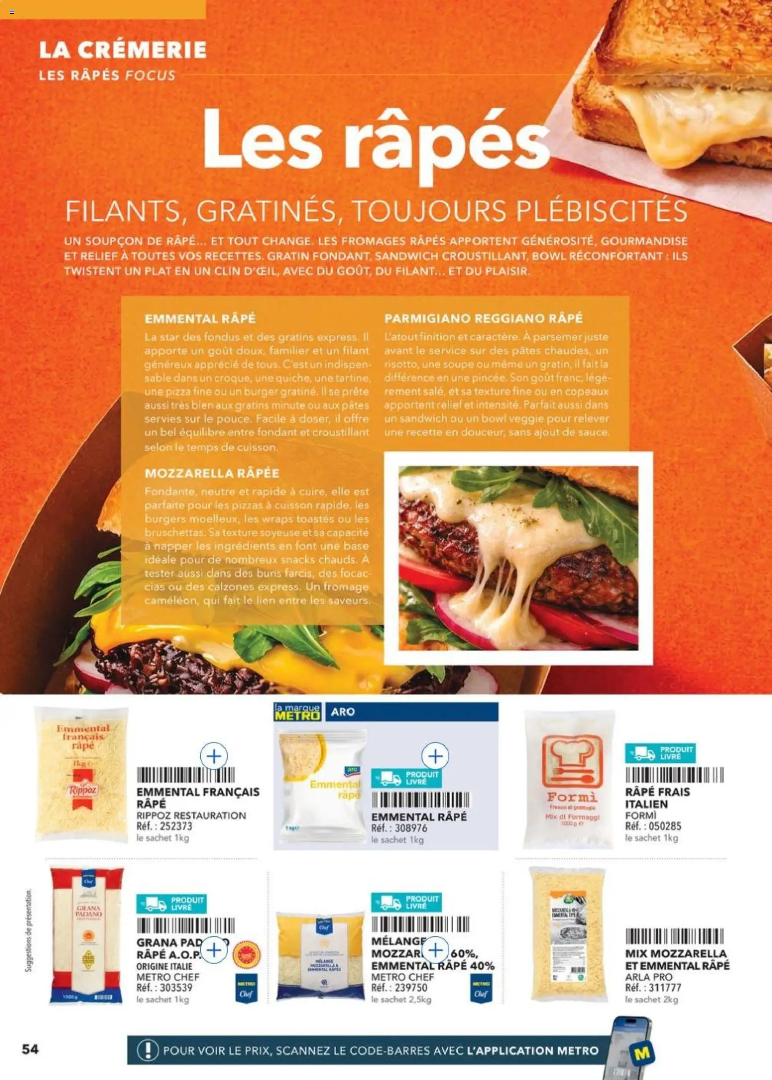 {H1} | Page: 54 | Produits: Mozzarella râpée, Sandwich, Mozzarella, Fromage