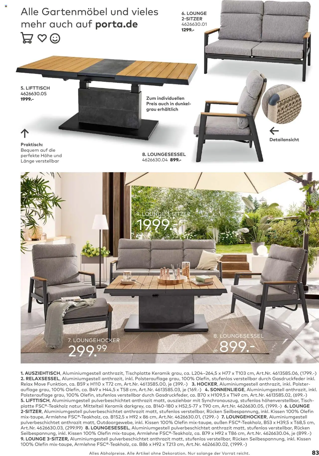 Porta! - Outdoor - Gartenmöbelkatalog 2025 - gültig ab dem 02.03.2025 | Seite: 83 | Produkte: Kissen, Tisch, Gartenmöbel