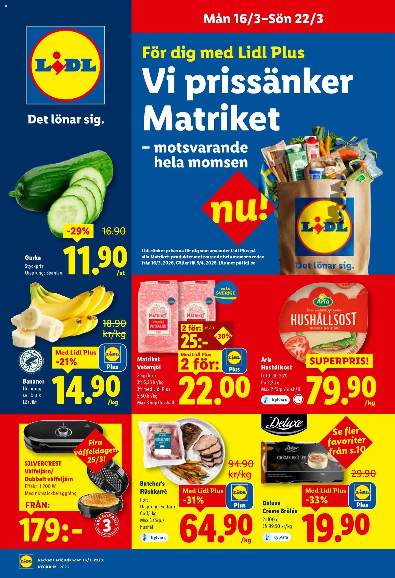 Lidl reklamblad aktuell från 16.03.2026 | Sida: 1 | Produkter: Galler, Hushållsost, Våffeljärn, Gurka