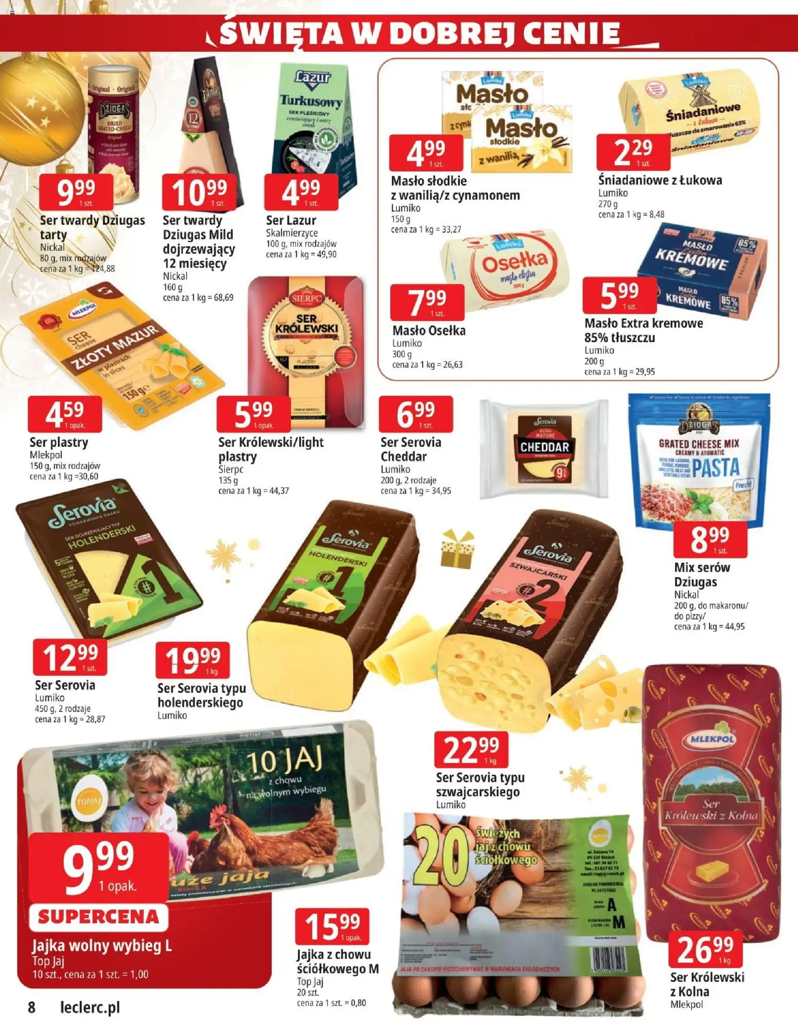 E.Leclerc Gazetka - Zielona Góra od 02.12.2025 | Strona: 8 | Produkty: Ser Lazur, Osełka, Masło, Jaja