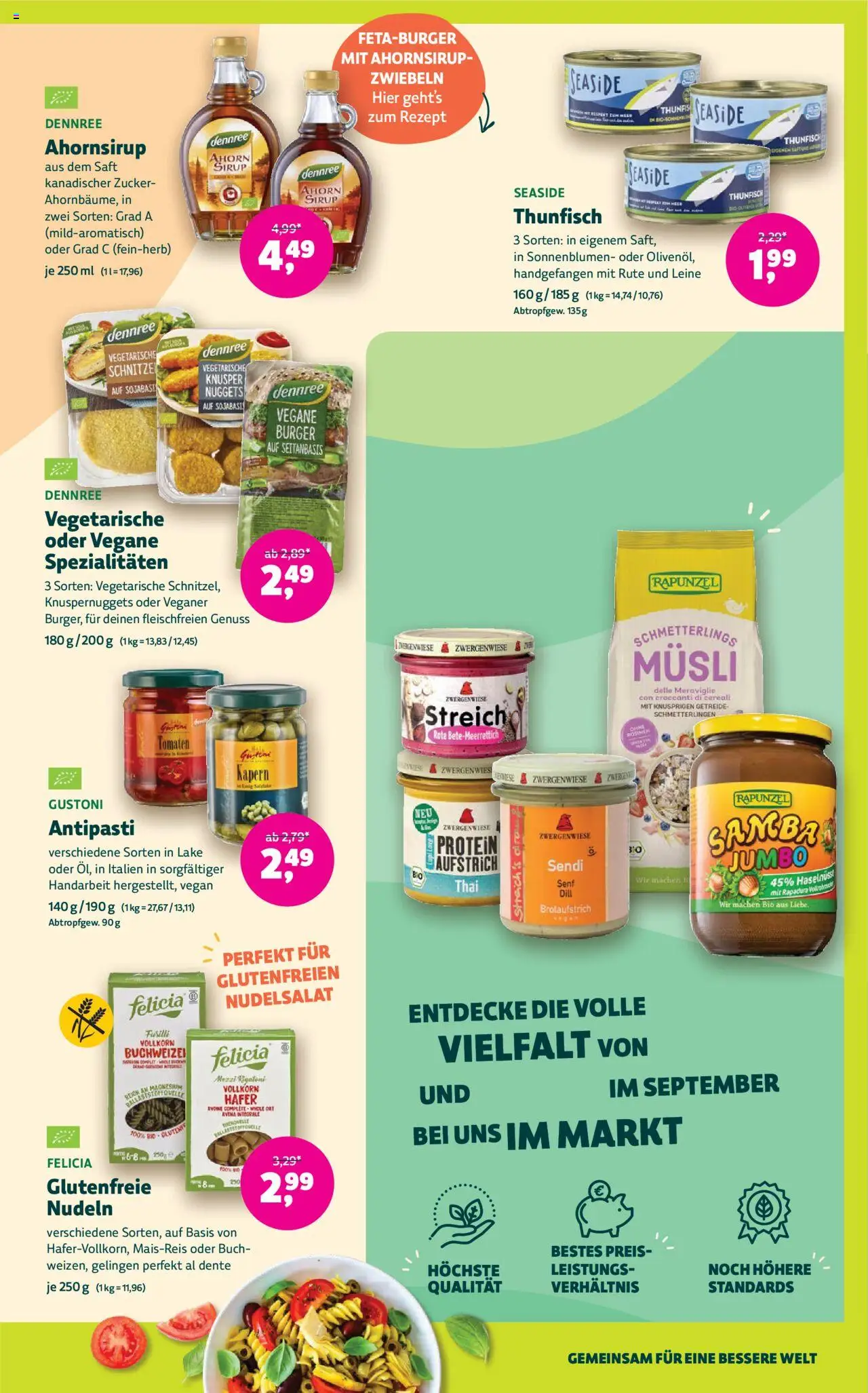 Denns BioMarkt Angebote - gültig ab dem 27.08.2025 | Seite: 7 | Produkte: Thunfisch, Burger, Rosinen, Getreide