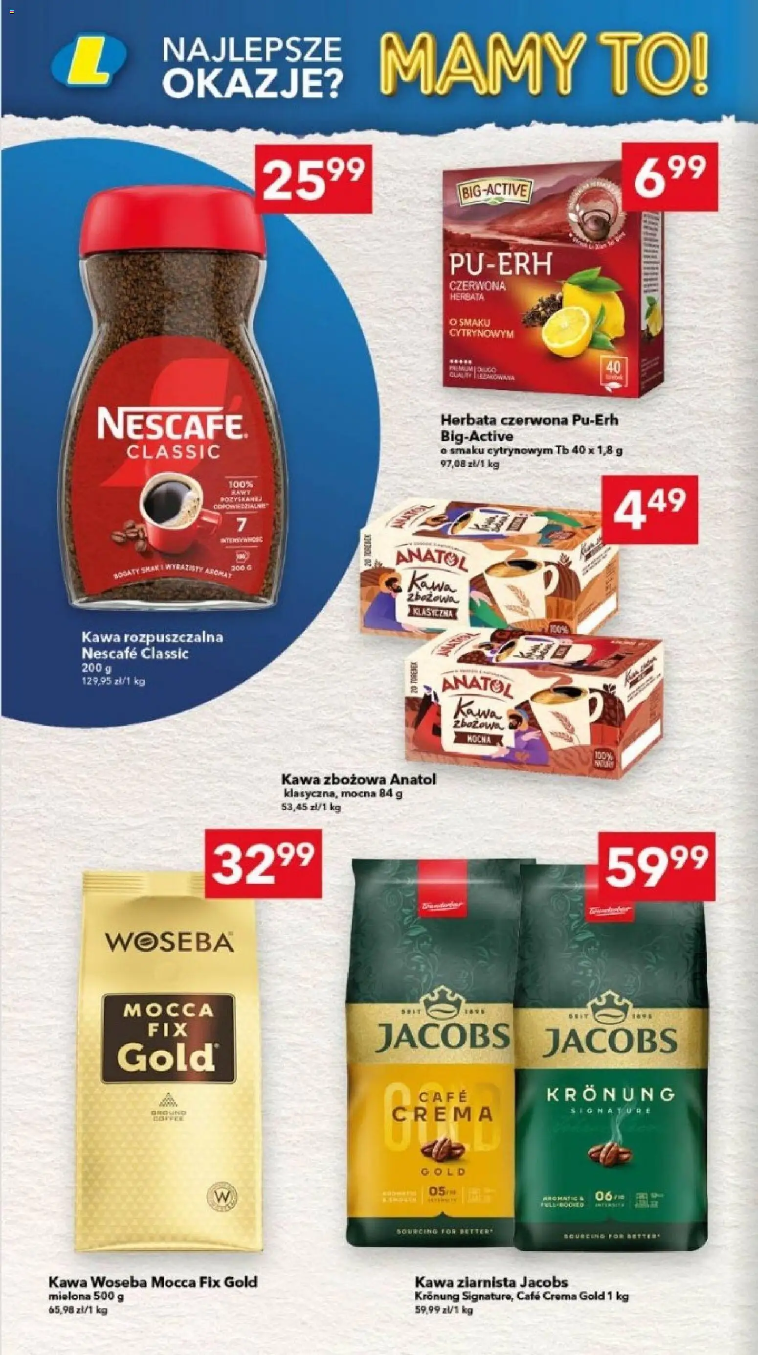 Lewiatan gazetka - Legnica od 23.04.2026 | Strona: 13 | Produkty: Kawa ziarnista, Kawa rozpuszczalna, Herbata, Herbata czerwona