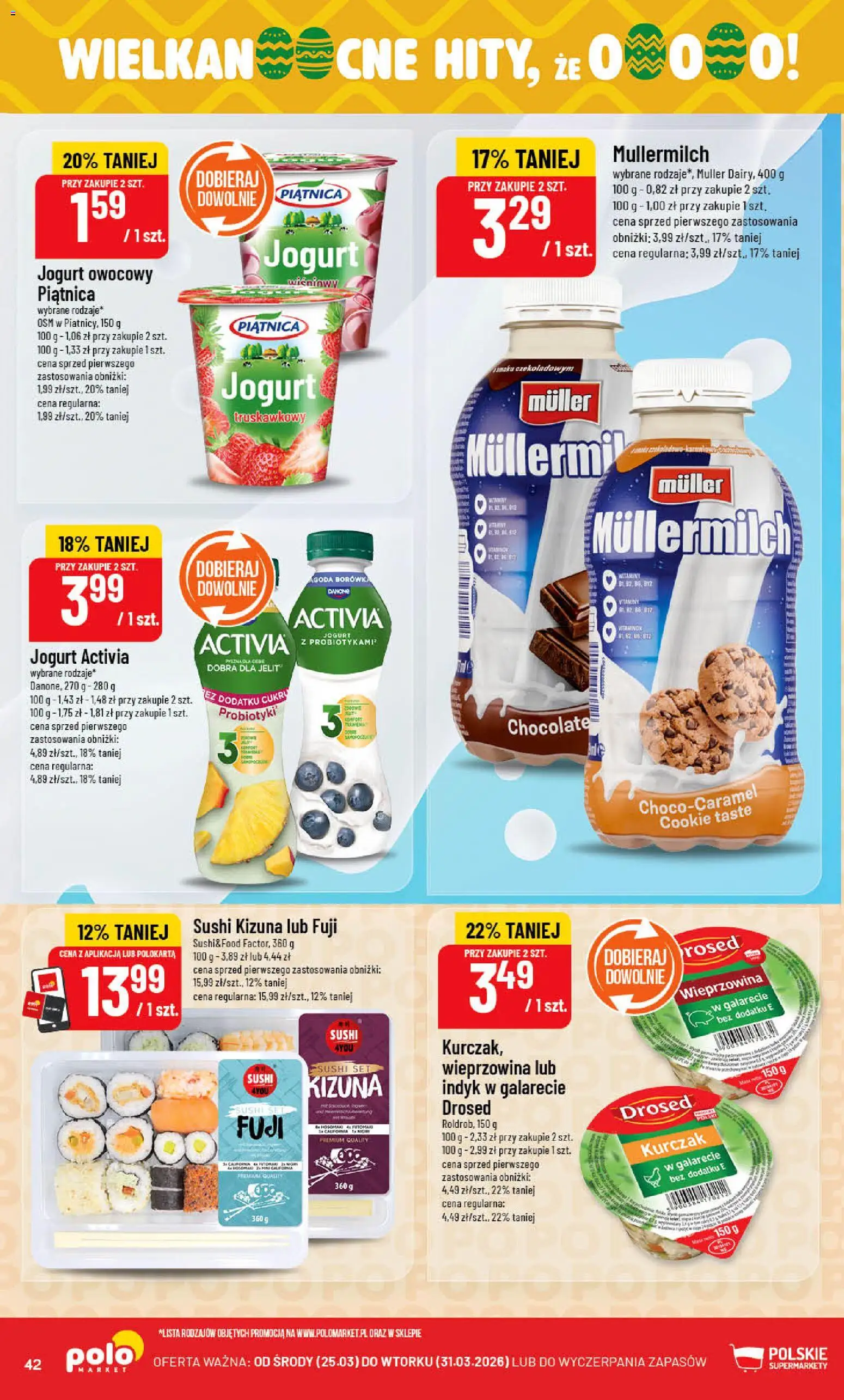 POLOmarket gazetka od 25.03.2026 | Strona: 42 | Produkty: Kurczak, Sushi, Jogurt, Wieprzowina
