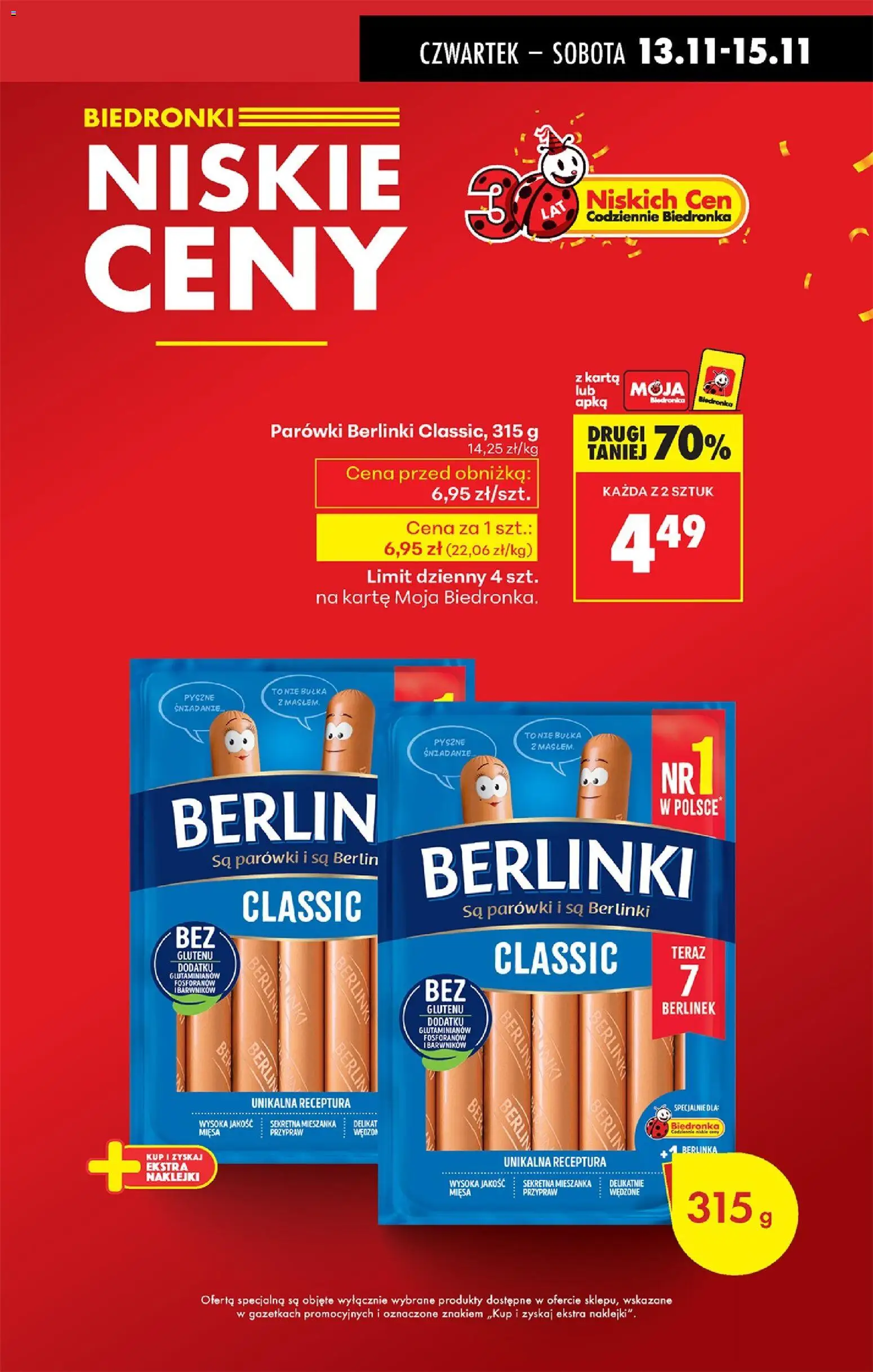 Biedronka gazetka - Oferta w tym tygodniu od 13.11.2025 | Strona: 7 | Produkty: Karta, Parówki berlinki, Parówki, Bułka
