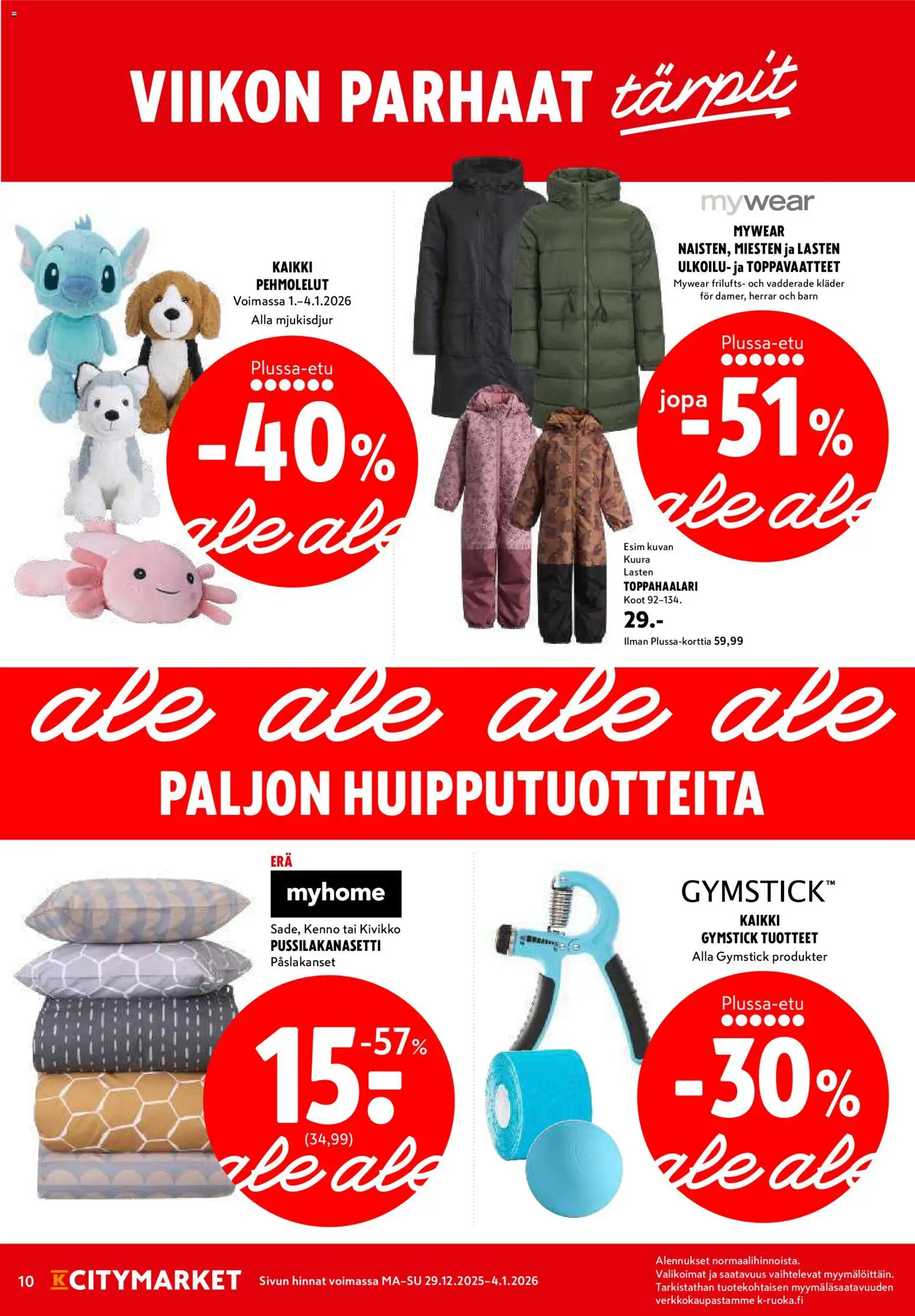 K-Citymarket tarjoukset – voimassa 29.12.2025 alkaen | Sivu: 10 | Tuotteet: Pussilakanasetti, Pehmolelut