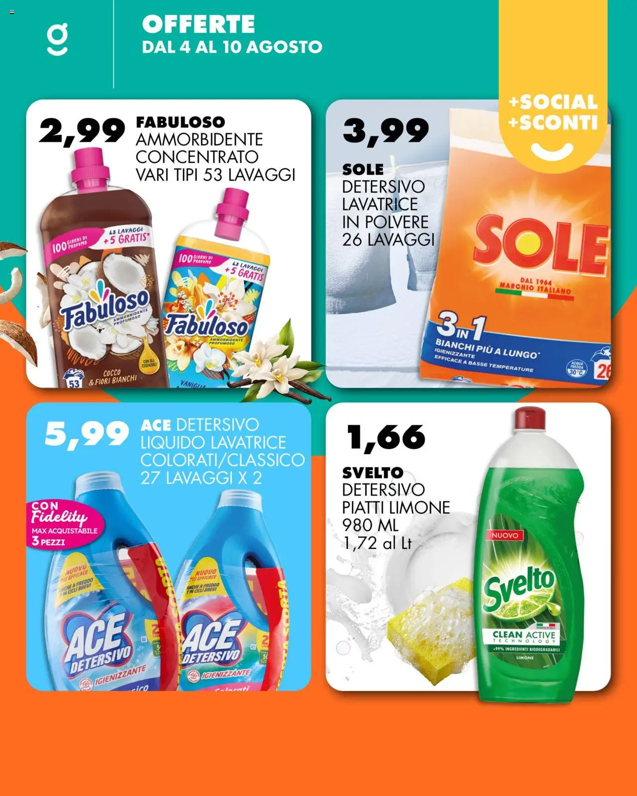 Volantino GECOP del 04.08.2025 | Pagina: 3 | Prodotti: Ammorbidente, Limone, Lavatrice, Cocco