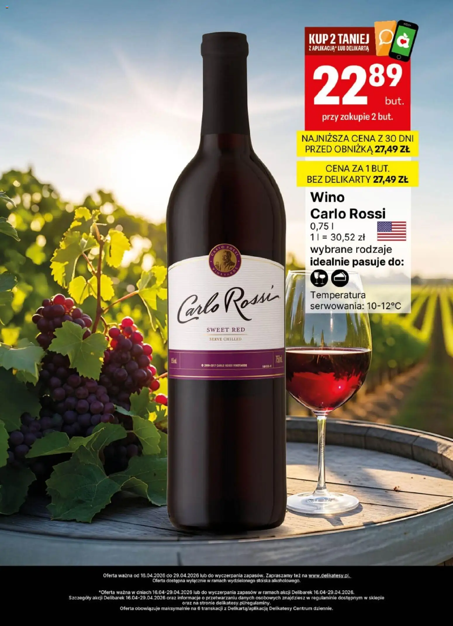 Delikatesy Centrum gazetka - DeliBarek od 16.04.2026 | Strona: 2 | Produkty: Delikatesy, Wino, Carlo Rossi