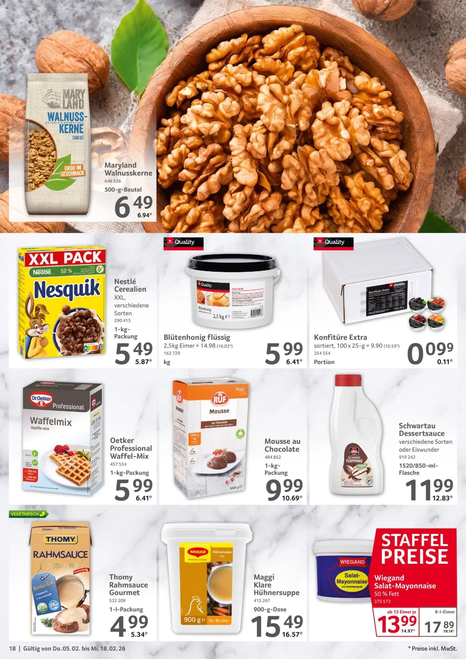 Selgros Gastronomie – gültig ab 05.02.2026 | Seite: 18 | Produkte: Nesquik, Maggi, Mayonnaise, Salat