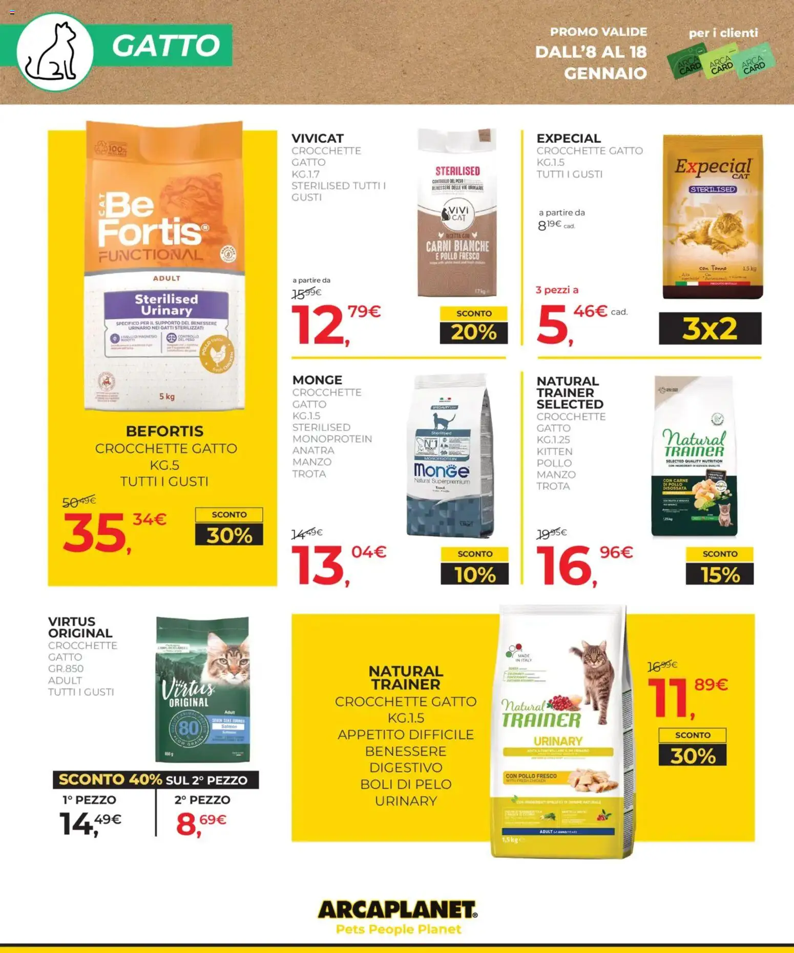 Volantino Arcaplanet del 08.01.2026 | Pagina: 4 | Prodotti: Pollo, Manzo, Tonno, Crocchette gatto