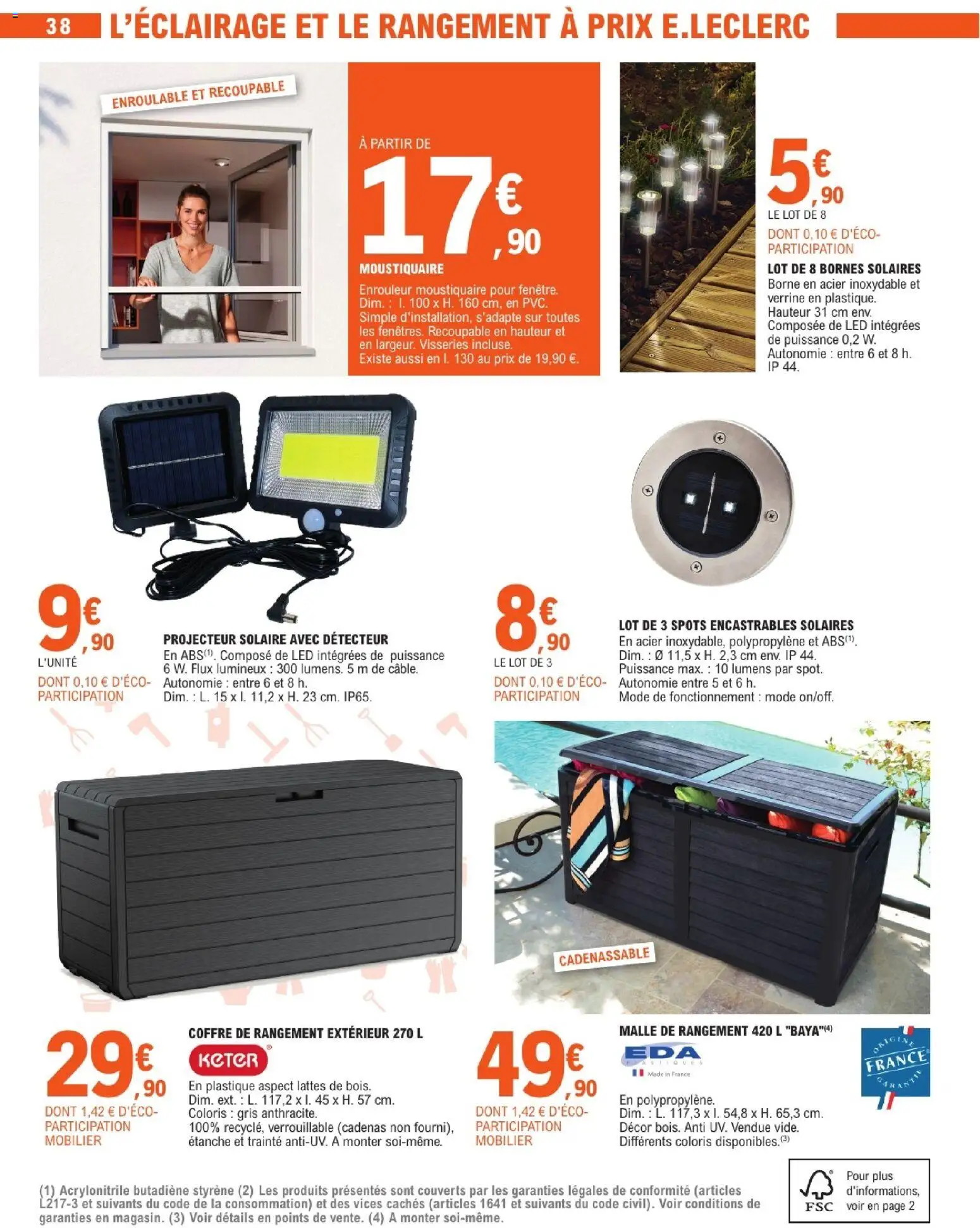 {H1} | Page: 38 | Produits: Projecteur solaire, Moustiquaire, Coffre de rangement, Projecteur