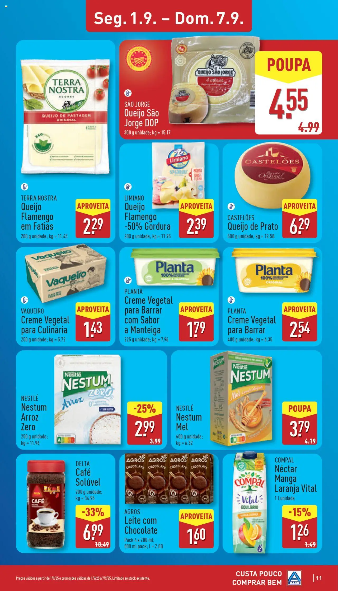 Aldi folheto │ válido de 01.09.2025 | Página: 11 | Produtos: Nestum arroz, Leite, Manteiga, Creme