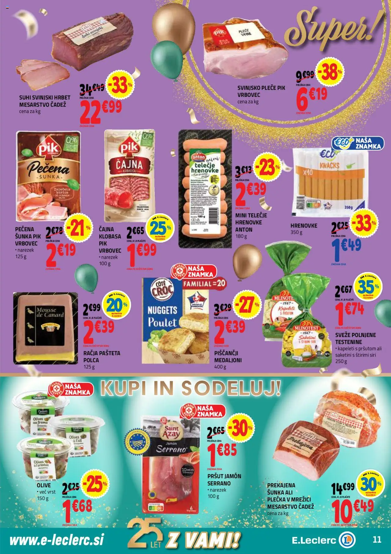 Novi E.leclerc katalog ponudbe – veljaven od 22.10.2025 | Stran: 11 | Izdelki: Pršut, Pašteta, Sunka, Testenine