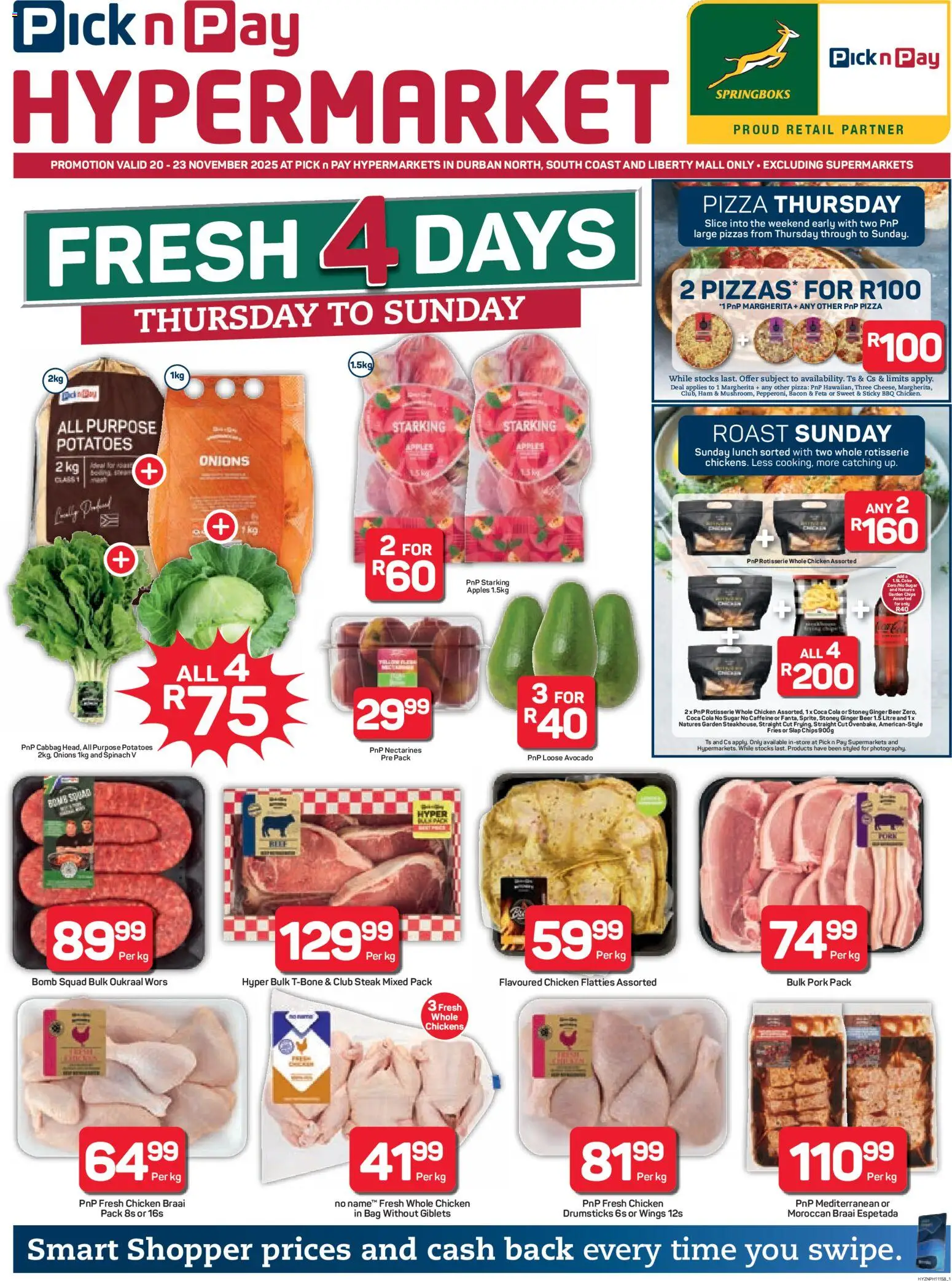 New Pick n Pay catalogue – valid from 20.11.2025 | Page: 1 | Products: Steak, Pizza, Stoney, Chips