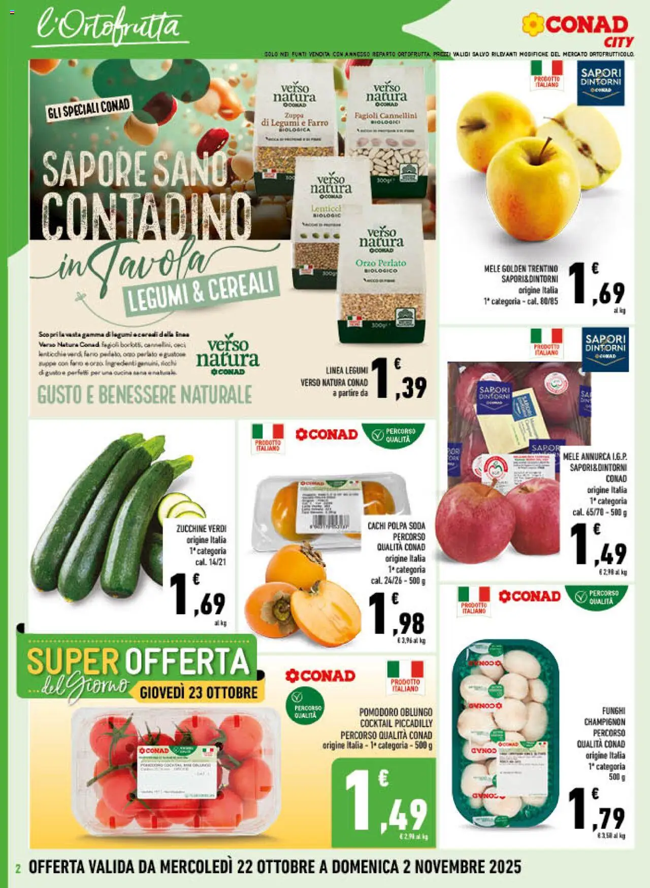 Volantino Conad del 22.10.2025 | Pagina: 2 | Prodotti: Fagioli, Lenticchie, Pomodoro, Funghi