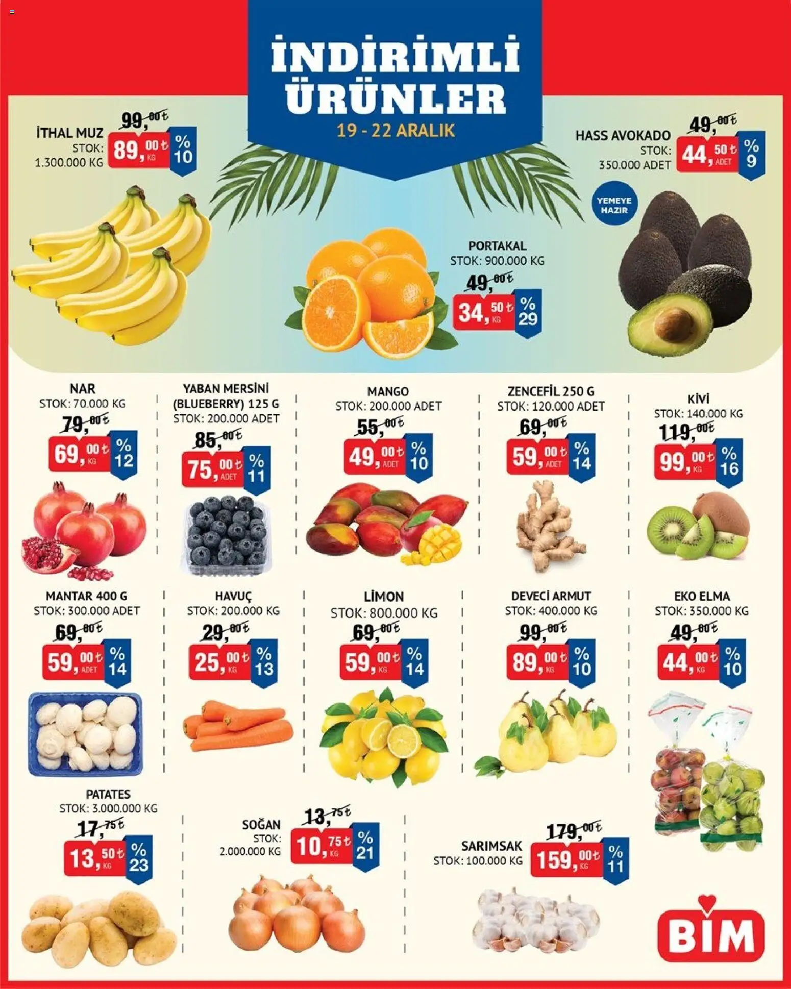 BİM - Meyve-Sebze, İndirim - 19.12.2025 tarihinden itibaren geçerlidir | Sayfa: 1