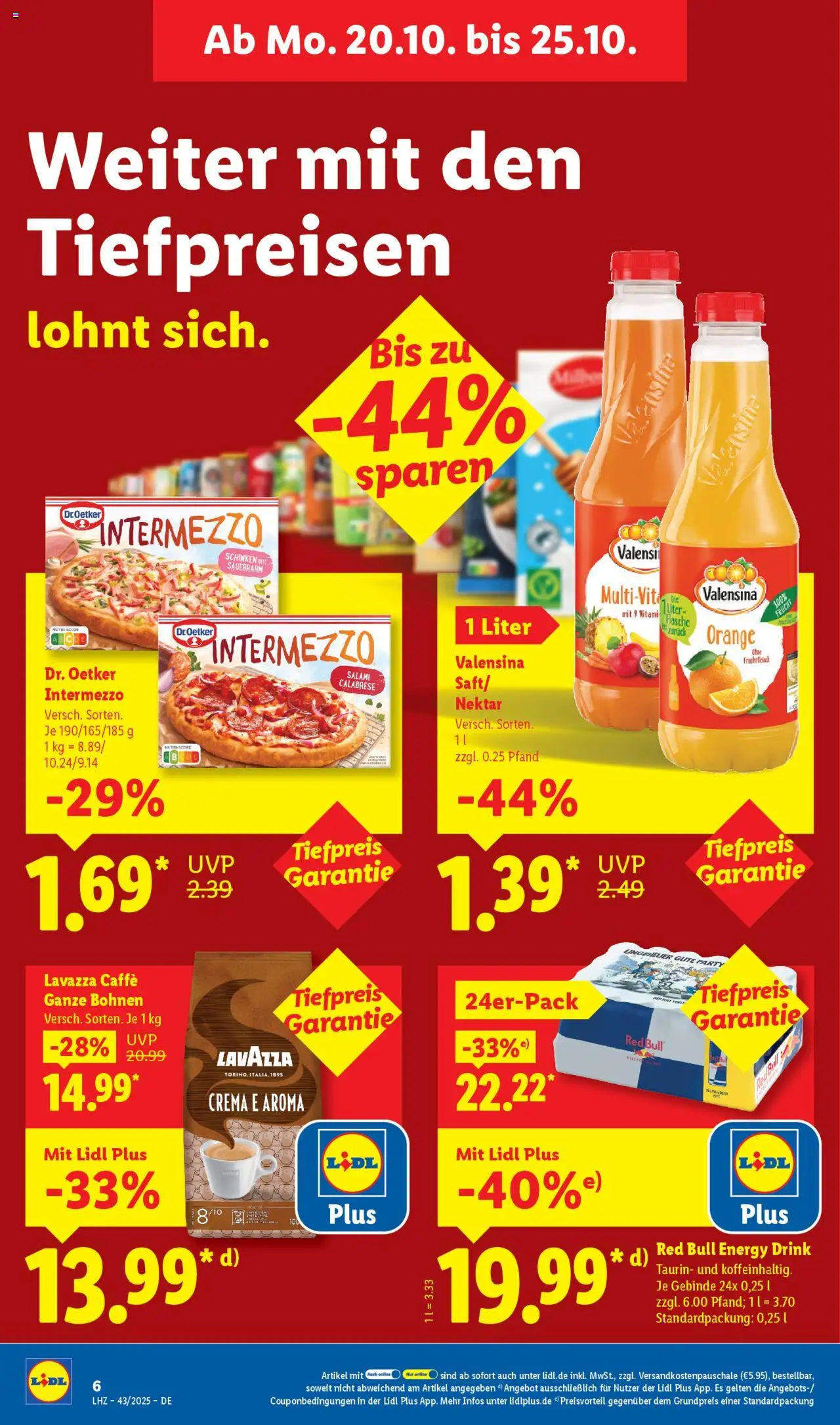 Lidl Prospekt Bernsdorf – gültig ab 20.10.2025 | Seite: 14 | Produkte: Red bull, Energy, Valensina, Sauerrahm