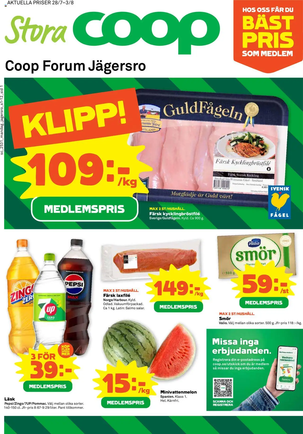 Coop Forum reklamblad aktuell från 28.07.2025 | Sida: 1 | Produkter: Pepsi, Smör