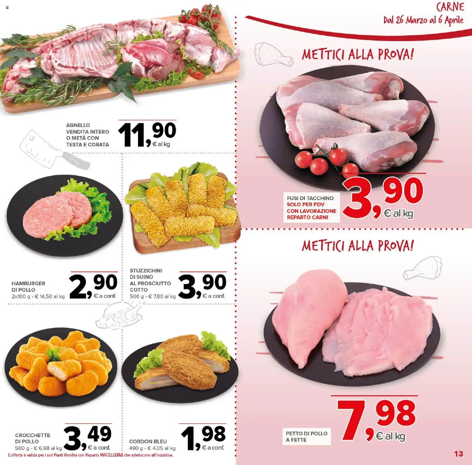 Volantino Todis del 26.03.2026 | Pagina: 13 | Prodotti: Tacchino, Prosciutto, Agnello, Hamburger
