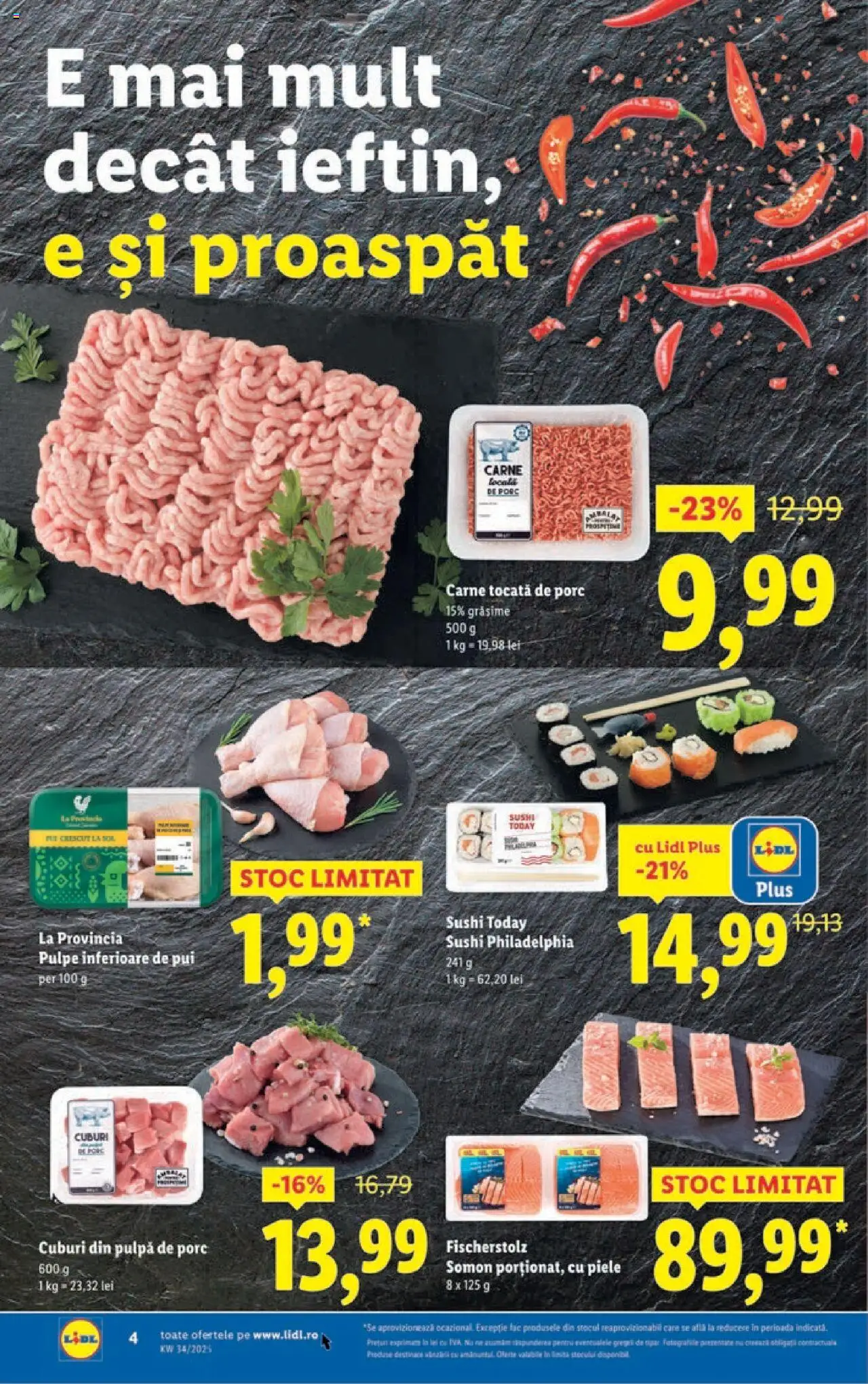Catalog Lidl – valabil de la 18.08.2025 | Pagină: 4 | Produse: Hacıyatmaz Kedi Oyuncağı, Sushi, Carne De Porc, Carne tocată