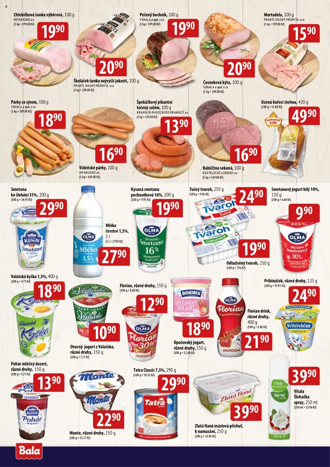 BALA velký leták + od 06.08.2025 | Strana: 2 | Produkty: Jogurt, Šunka, Pribináček, Šlehačka