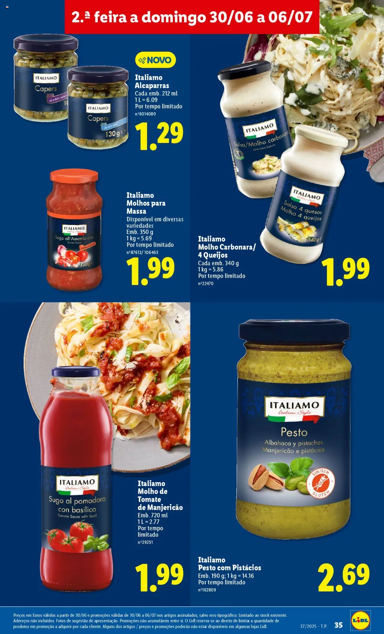 Lidl folheto │ válido de 30.06.2025 | Página: 35 | Produtos: Molho de tomate, Bacon, Alcaparras, Massa