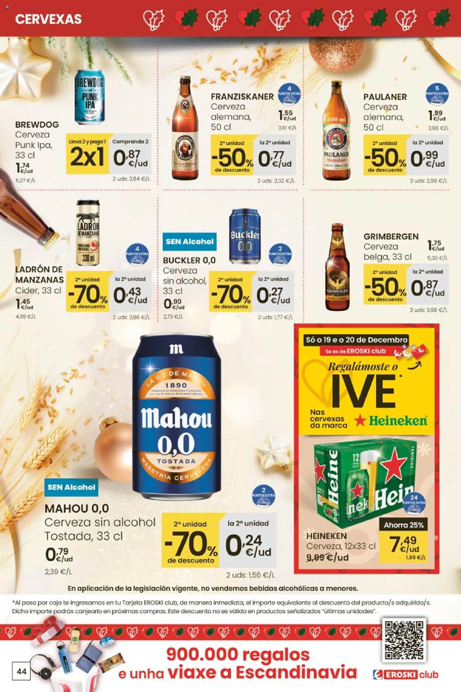 Eroski - Nadal  │ válido desde el 18.12.2025 | Página: 44 | Productos: Cerveza sin alcohol, Manzanas, Σπανάκι, Caja
