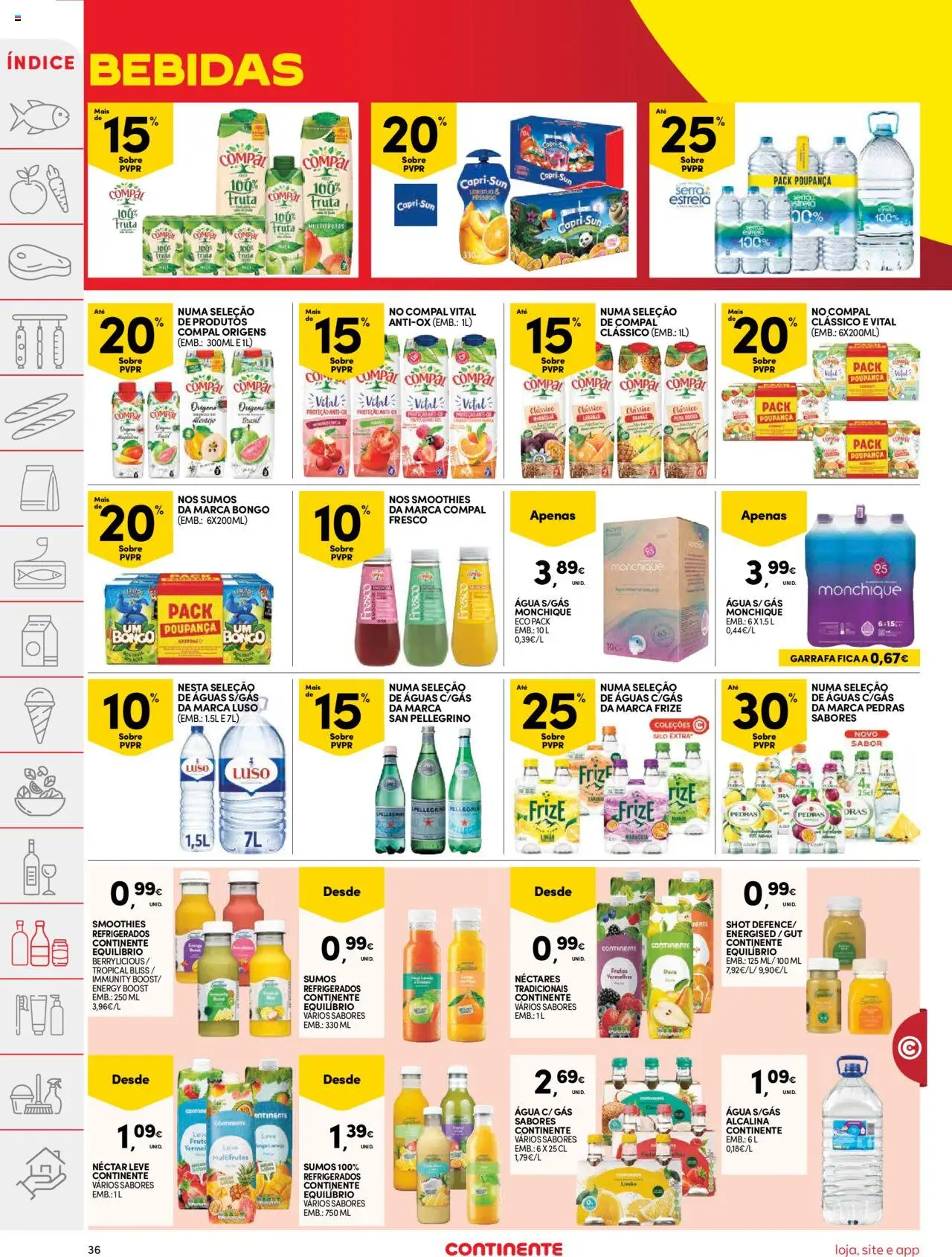 Continente folheto │ válido de 05.08.2025 | Página: 36 | Produtos: Agua, Sumo, Água com gás, Água mineral