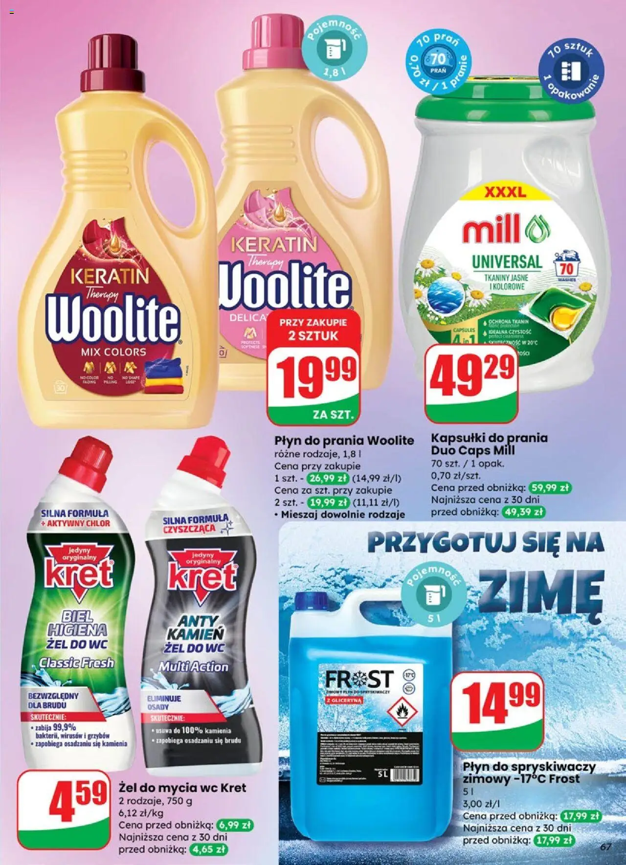 Dino Gazetka od 08.10.2025 | Strona: 67 | Produkty: Płyn do spryskiwaczy zimowy, Płyn do spryskiwaczy, Kapsułki do prania, Detergent
