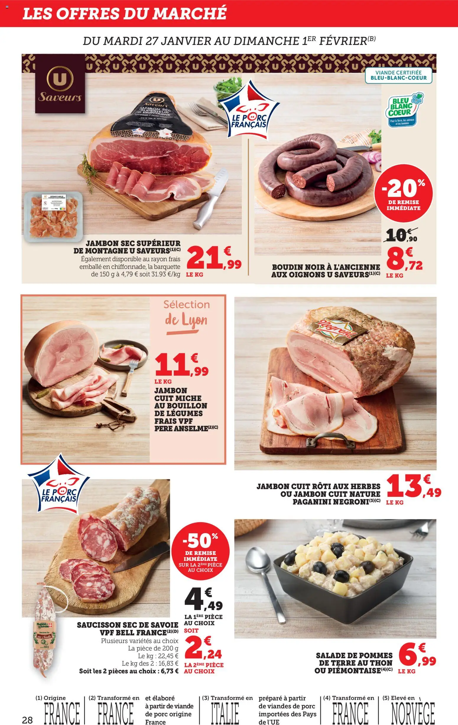 {H1} | Page: 28 | Produits: Saucisson sec, Thon, Pommes, Oignons