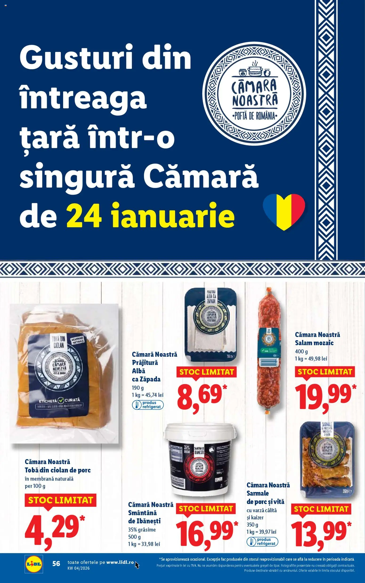 Noul catalog Lidl – valabil de la 19.01.2026 | Pagină: 56 | Produse: Varză, Prăjitură, Salam, Smântână