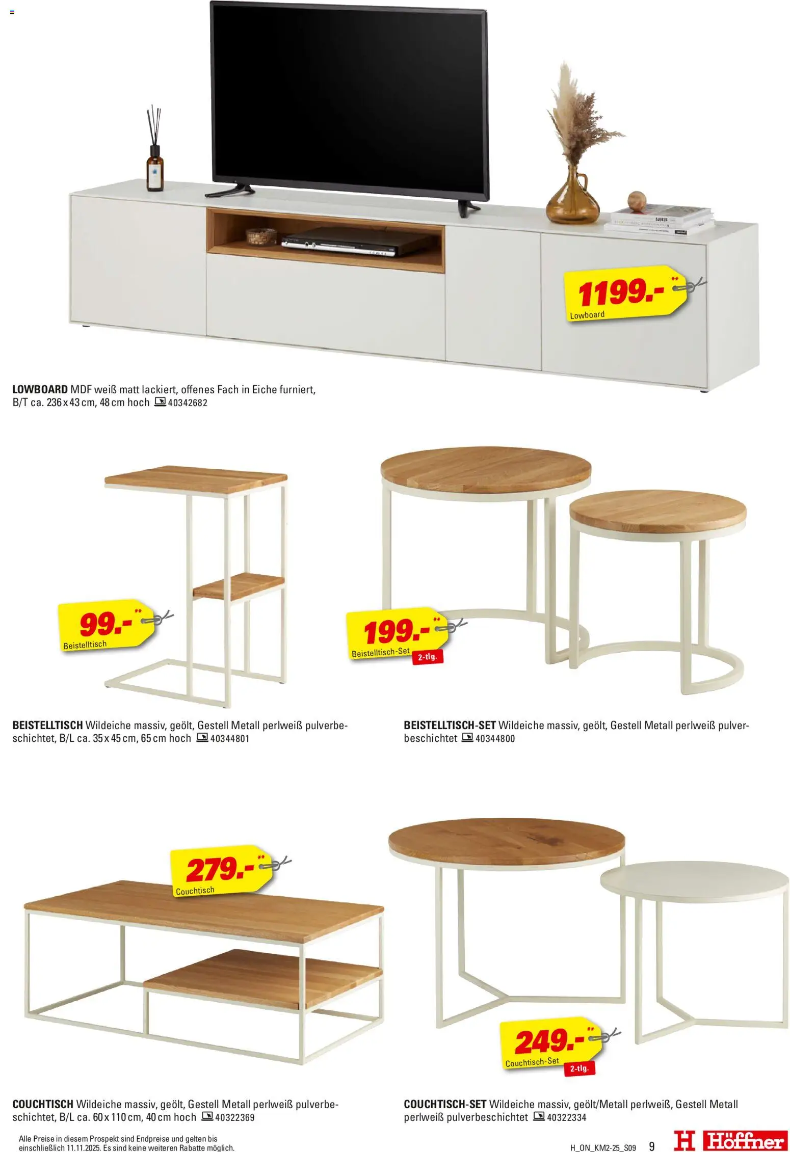 Höffner Kleinmöbel Spezial – gültig ab 29.10.2025 | Seite: 9 | Produkte: Lowboard, Beistelltisch, Couchtisch
