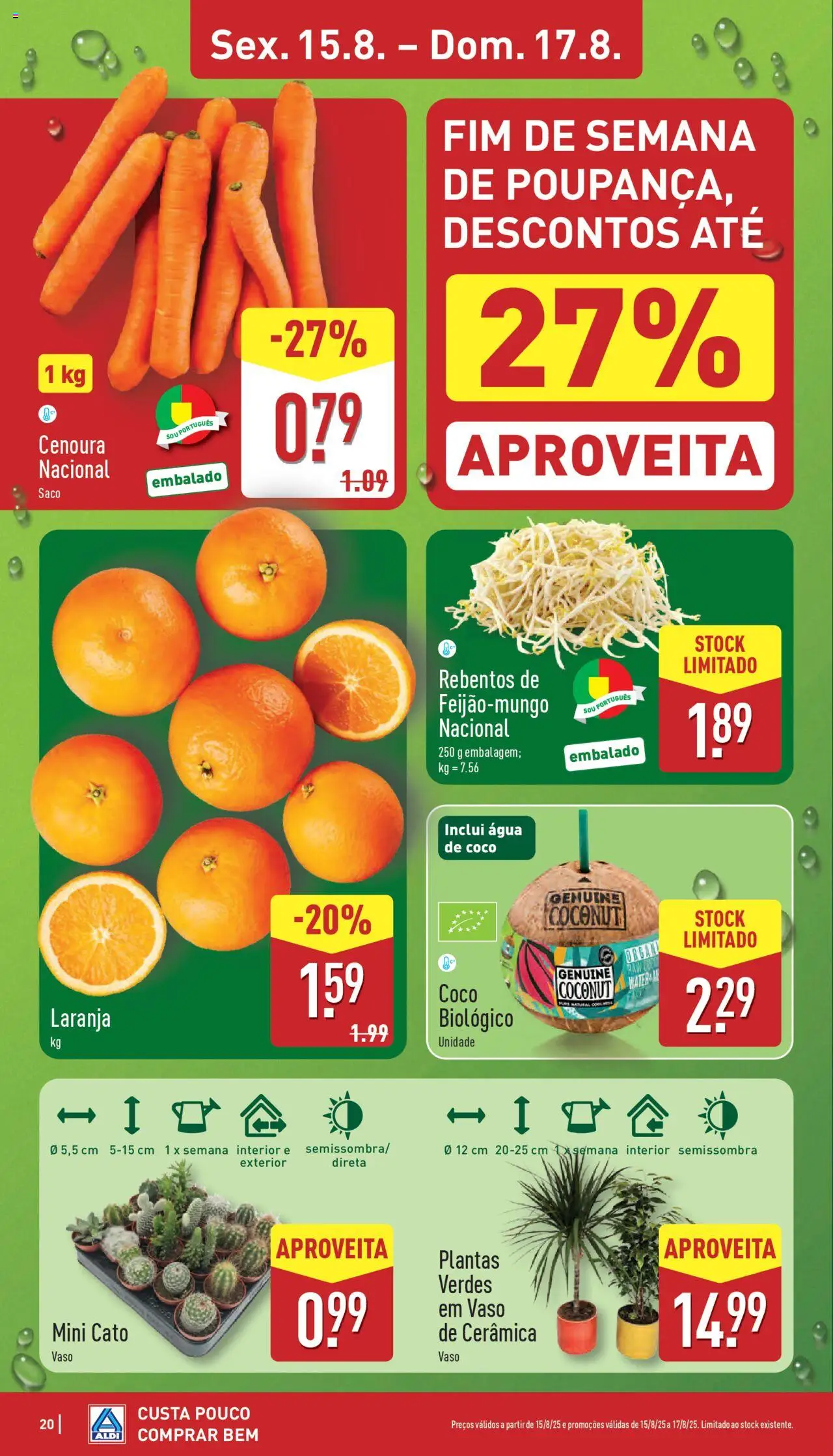 Aldi folheto │ válido de 11.08.2025 | Página: 20 | Produtos: Agua, Vaso, Cenoura